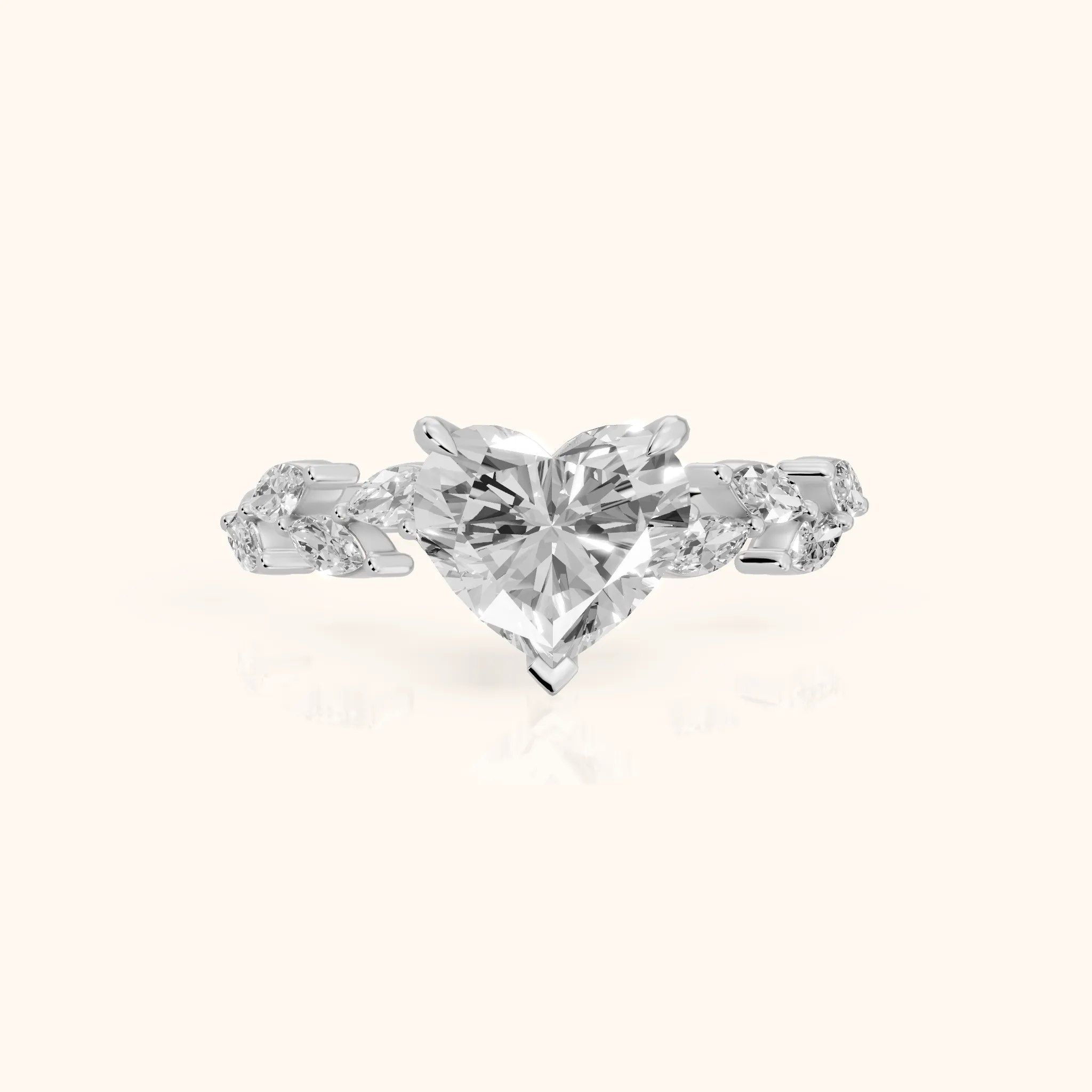 Mirella Laurel Heart Diamond Engagement Ring in Silver — view 1