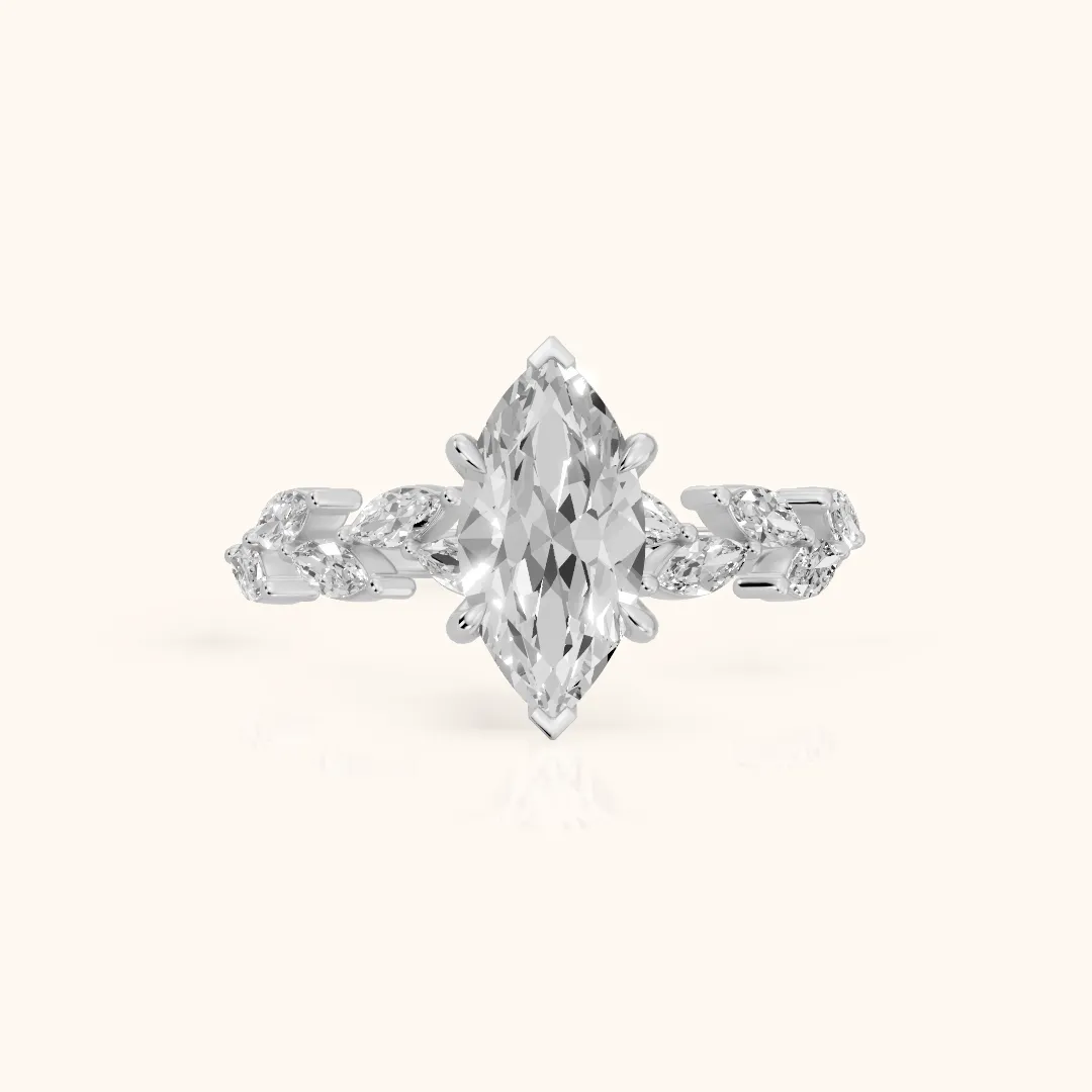 Mirella Laurel Marquise Diamond Engagement Ring in White Gold — view 2