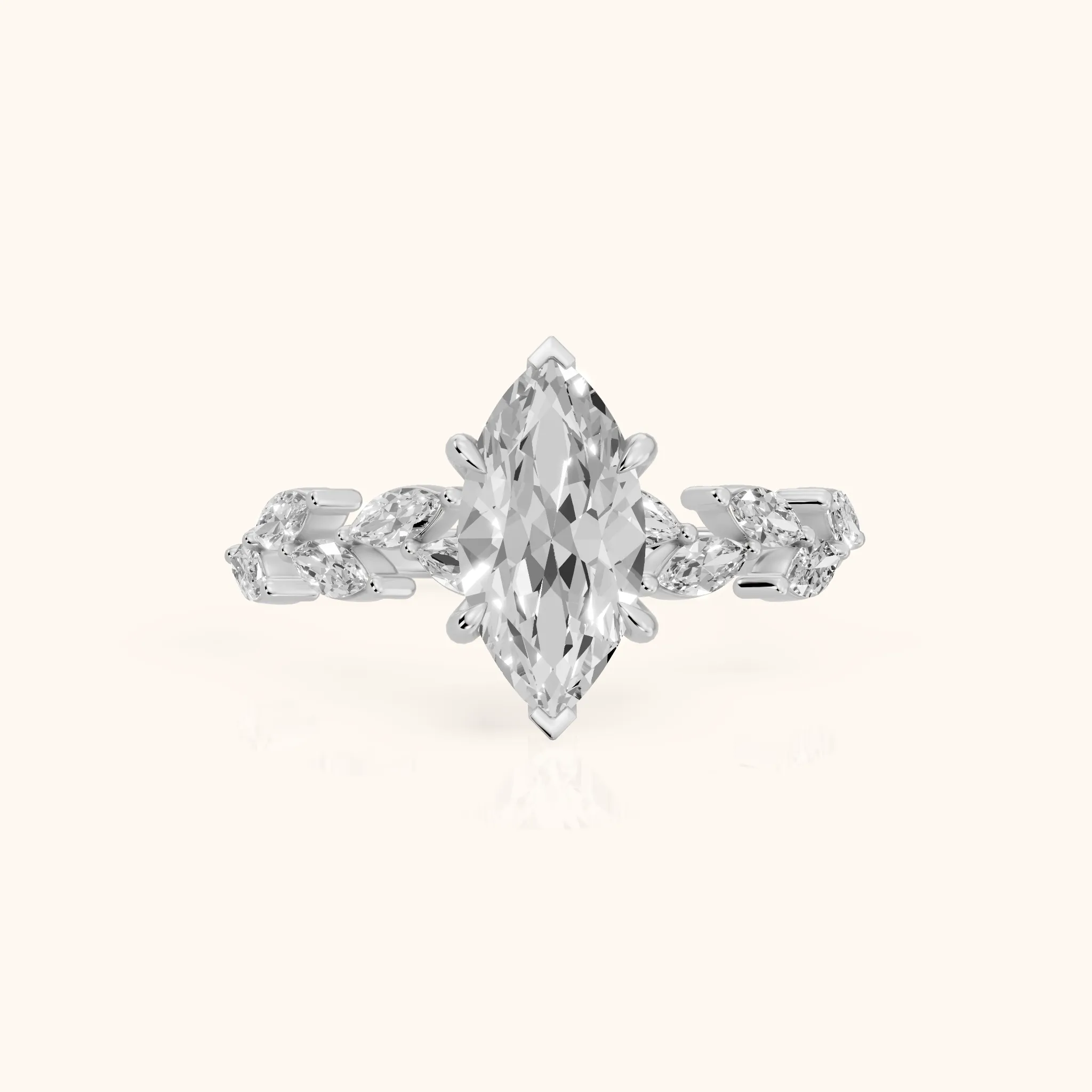 Mirella Laurel Marquise Diamond Engagement Ring in White Gold — view 1