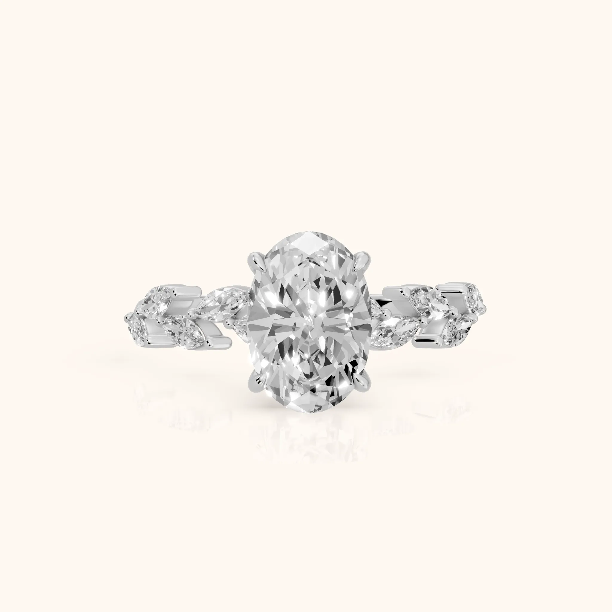 Mirella Laurel Oval Diamond Engagement Ring in Platinum — view 1