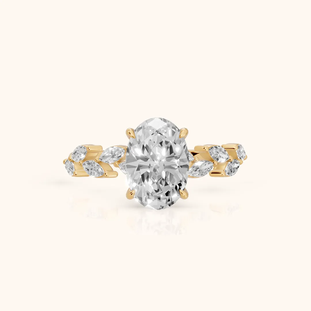 Mirella Laurel Oval Diamond Engagement Ring in Yellow Gold — view 2