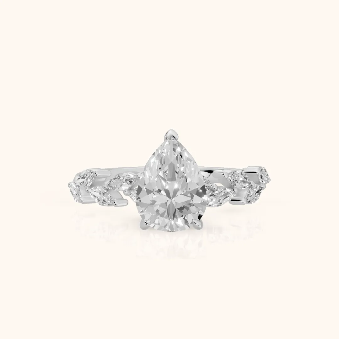 Mirella Laurel Pear Diamond Engagement Ring in Platinum — view 2