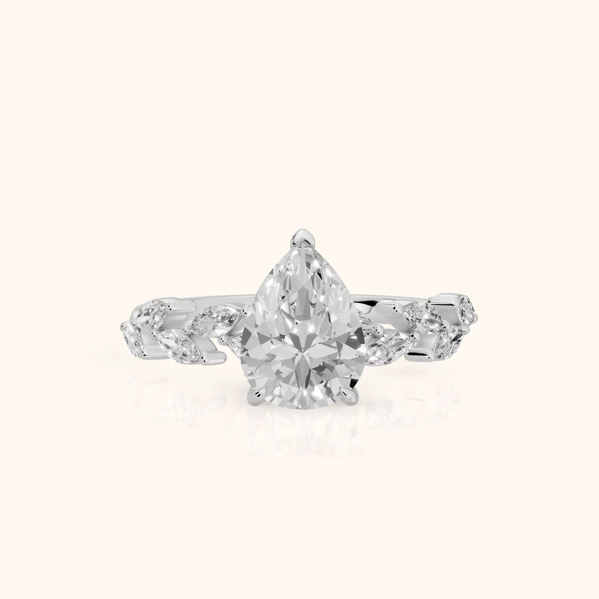 Mirella Laurel Pear Diamond Engagement Ring in Platinum — view 1