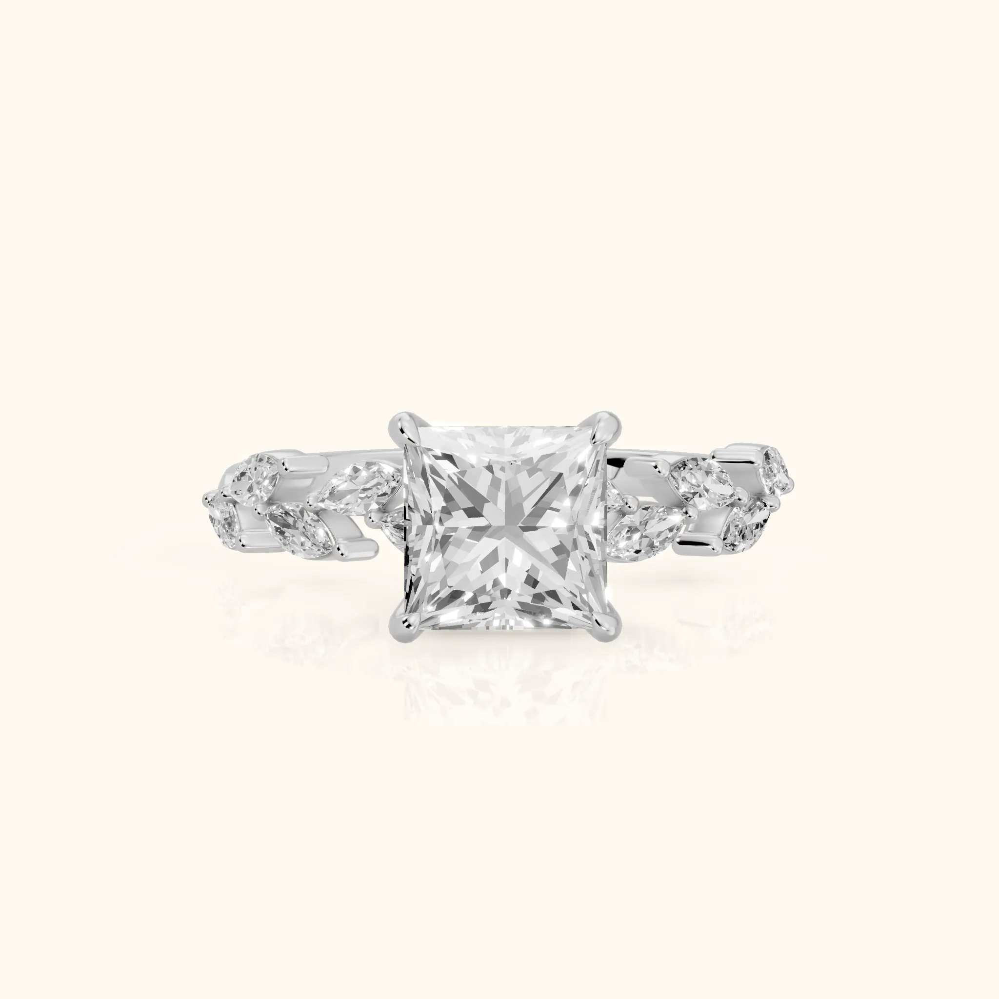 Mirella Laurel Princess Diamond Engagement Ring in Silver — view 1