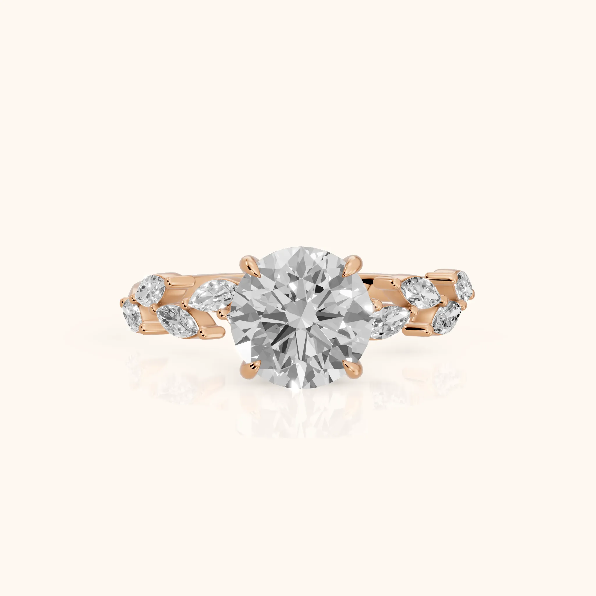 Mirella Laurel Round Diamond Engagement Ring in Rose Gold — view 1