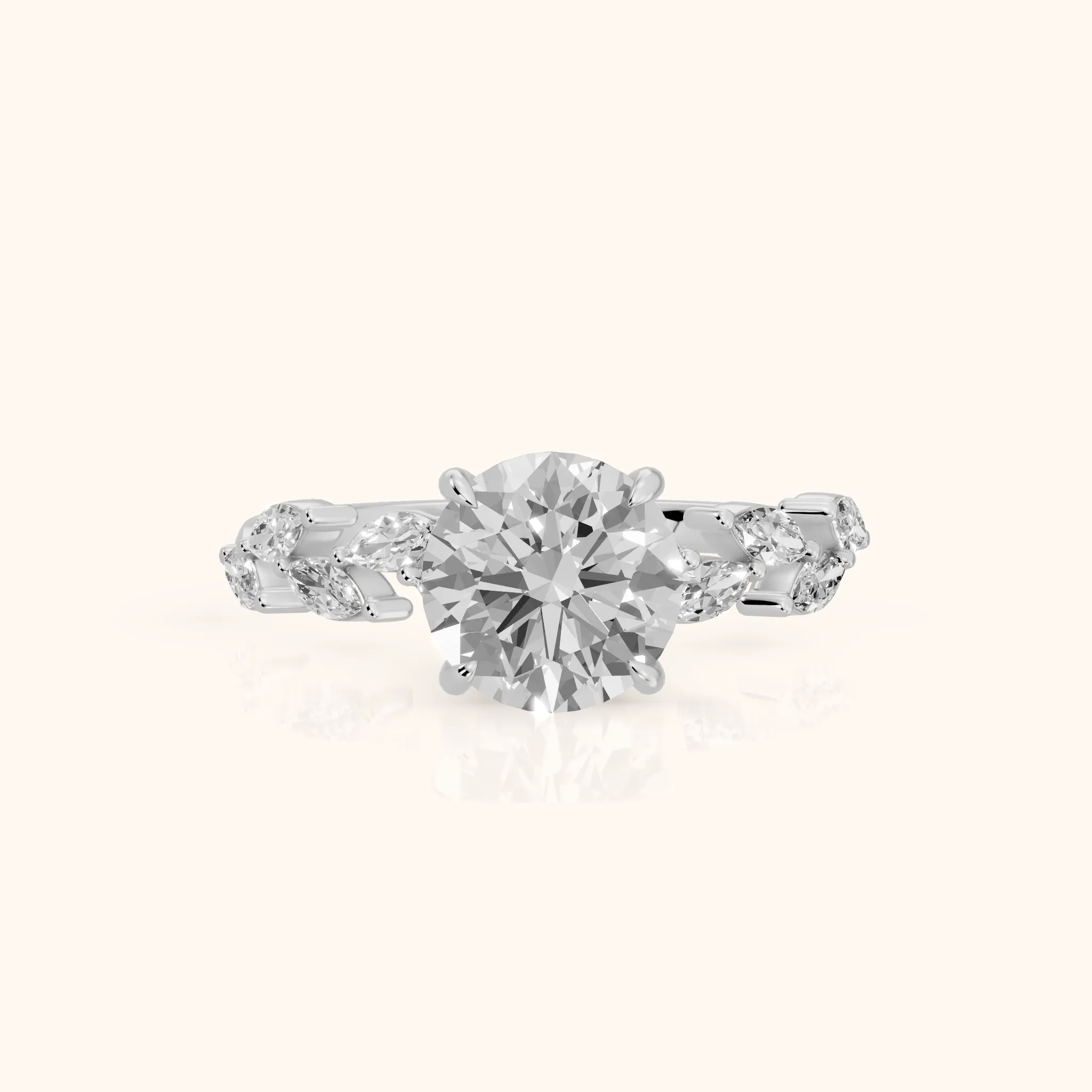 Mirella Laurel Round Diamond Engagement Ring in Silver — view 1