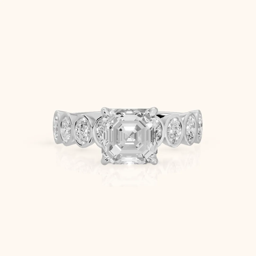 Vittoria Graduated Bezel Asscher Diamond Engagement Ring in Platinum — view 2