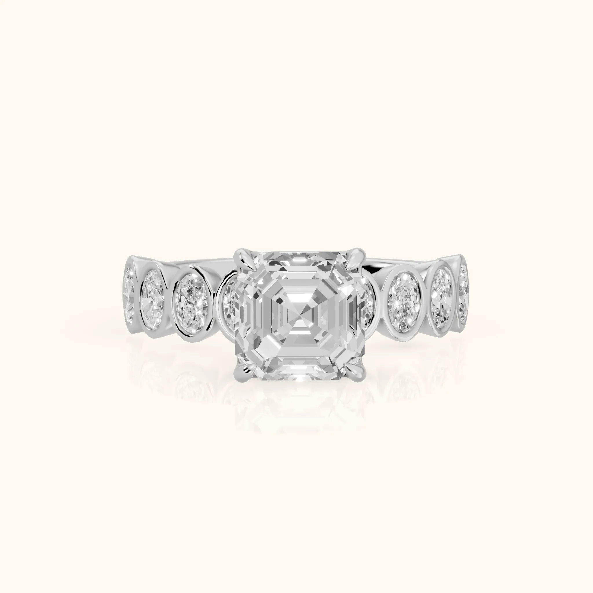 Vittoria Graduated Bezel Asscher Diamond Engagement Ring in Platinum — view 1