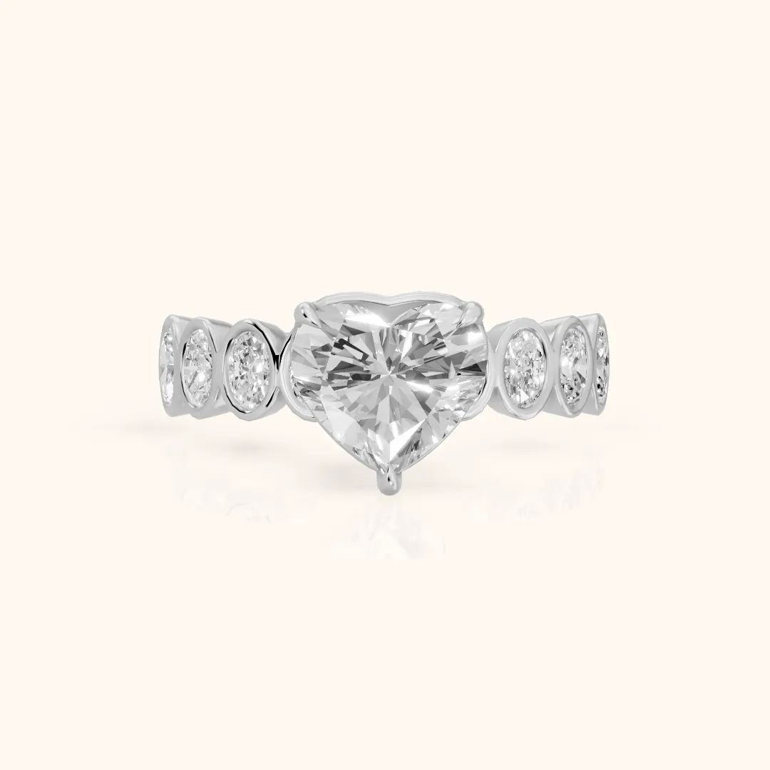 Vittoria Graduated Bezel Heart Diamond Engagement Ring in Silver — view 2