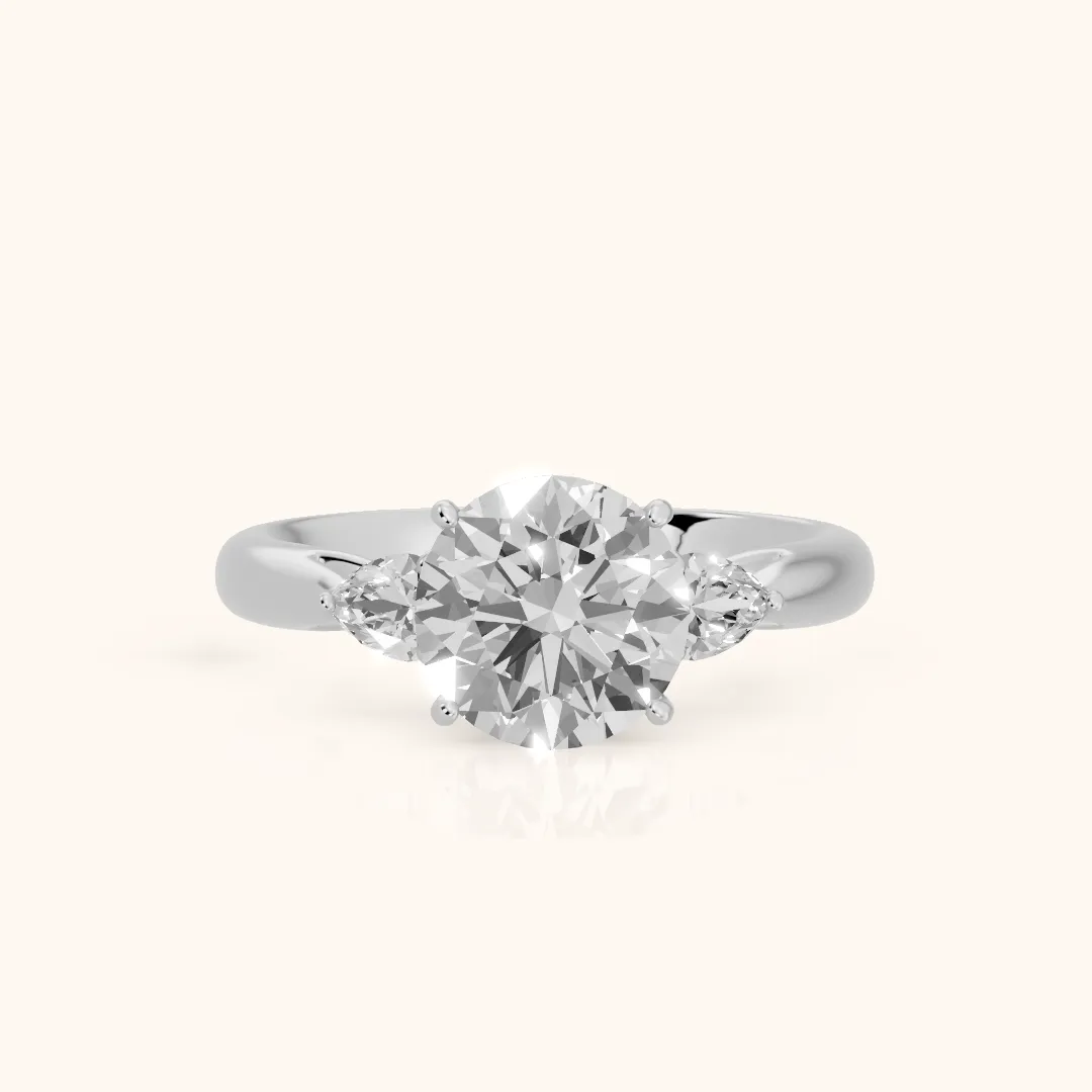 Loretta Three-Stone Cathedral Round Diamond Engagement Ring in Silver — view 2