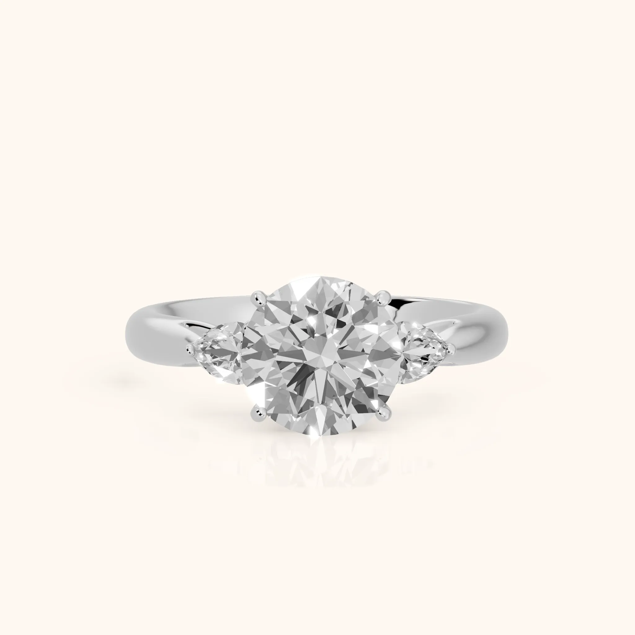 Loretta Three-Stone Cathedral Round Diamond Engagement Ring in Silver — view 1