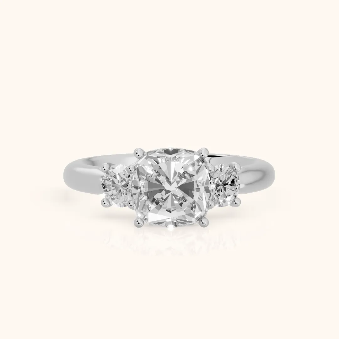 Gemma Three-Stone Cushion Diamond Engagement Ring in Silver — view 2