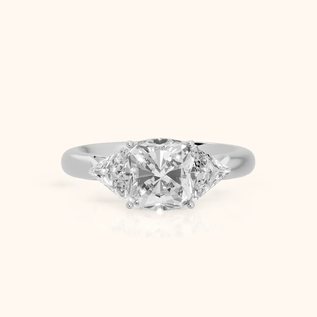 Camilla Three-Stone Cathedral Cushion Diamond Engagement Ring in Silver — view 2