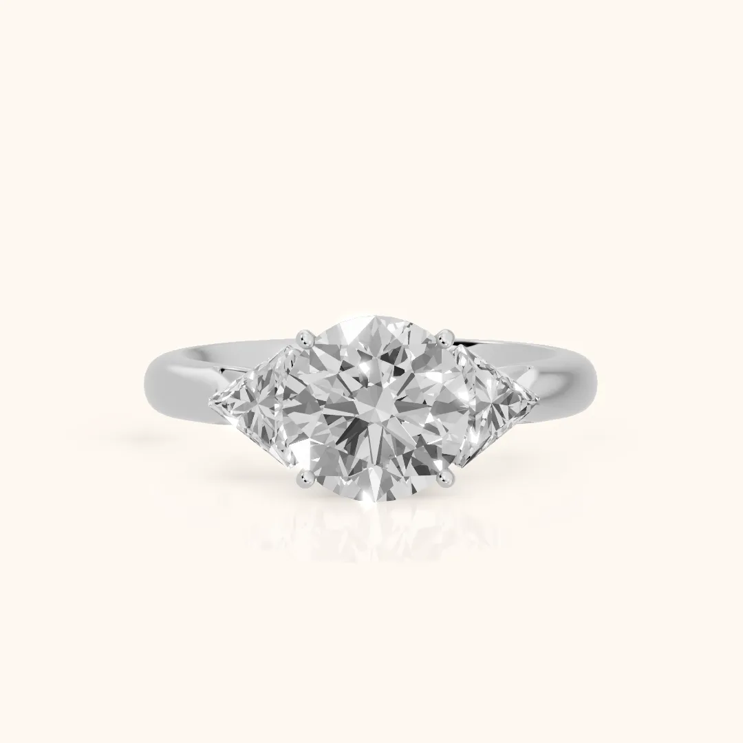Camilla Three-Stone Cathedral Round Diamond Engagement Ring in White Gold — view 2
