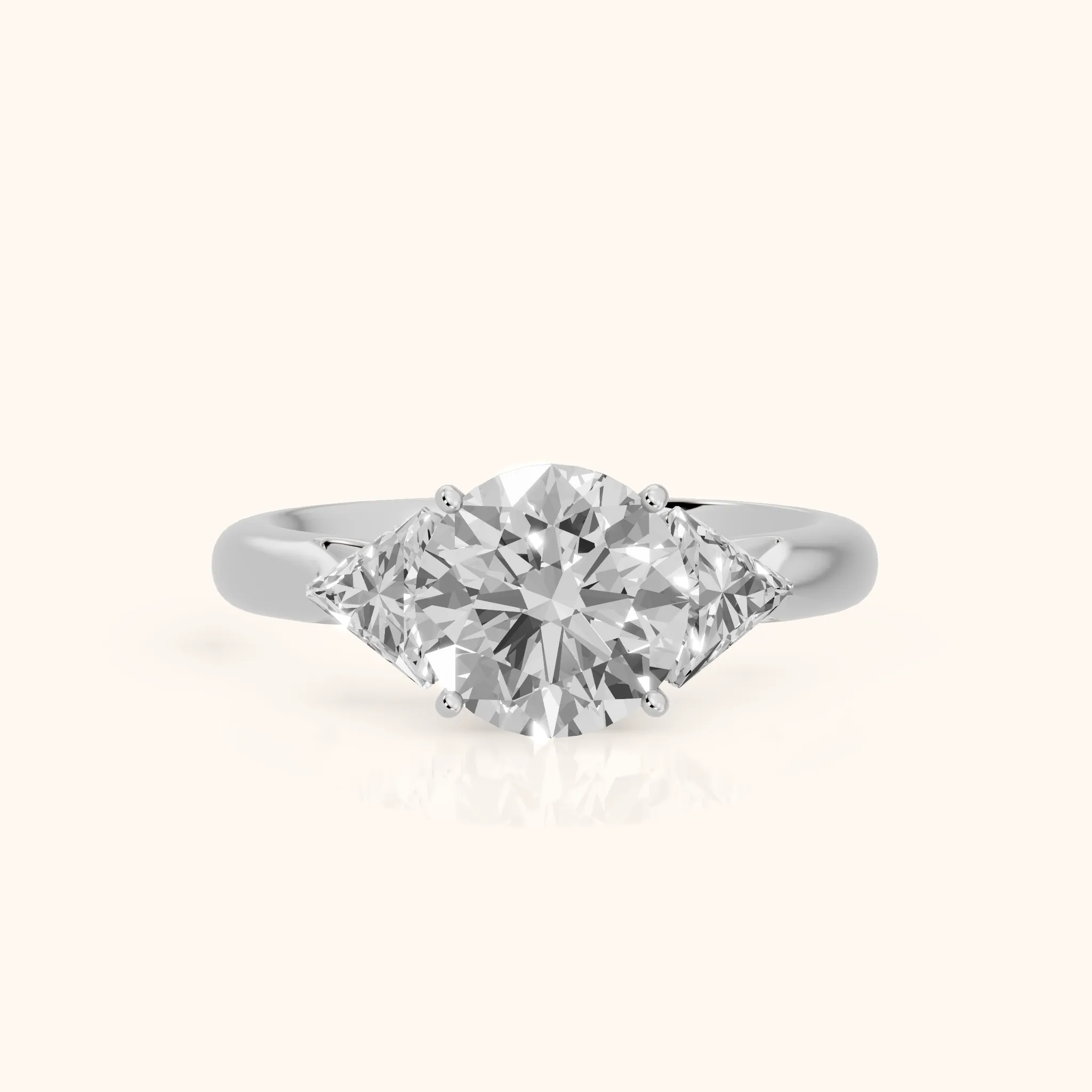 Camilla Three-Stone Cathedral Round Diamond Engagement Ring in White Gold — view 1