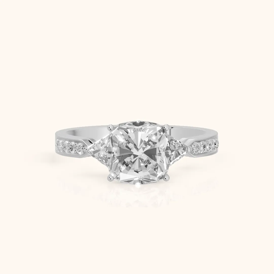 Catalina Trillion Three-Stone Cushion Diamond Engagement Ring in Platinum — view 2