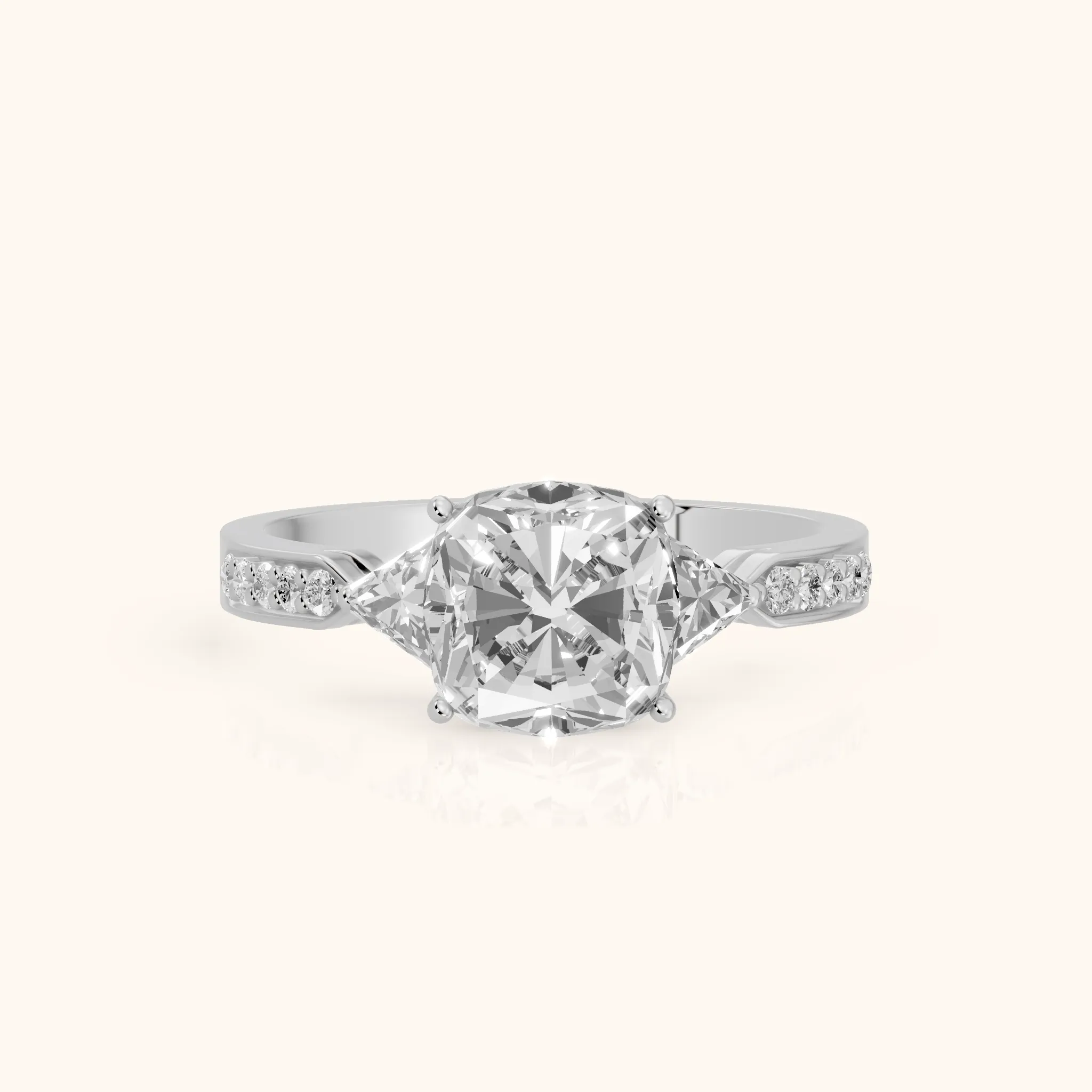 Catalina Trillion Three-Stone Cushion Diamond Engagement Ring in Platinum — view 1