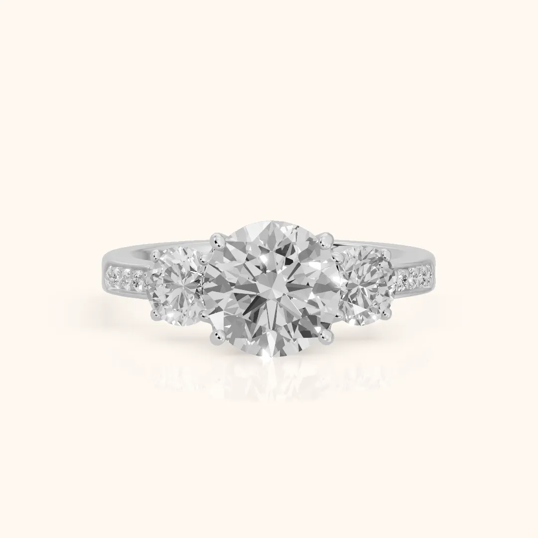 Esperanza Three-Stone Pavé Round Diamond Engagement Ring in White Gold — view 2