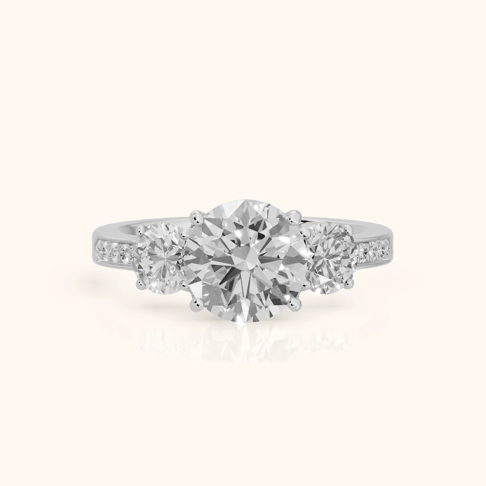 Esperanza Three-Stone Pavé Round Diamond Engagement Ring in White Gold — view 1