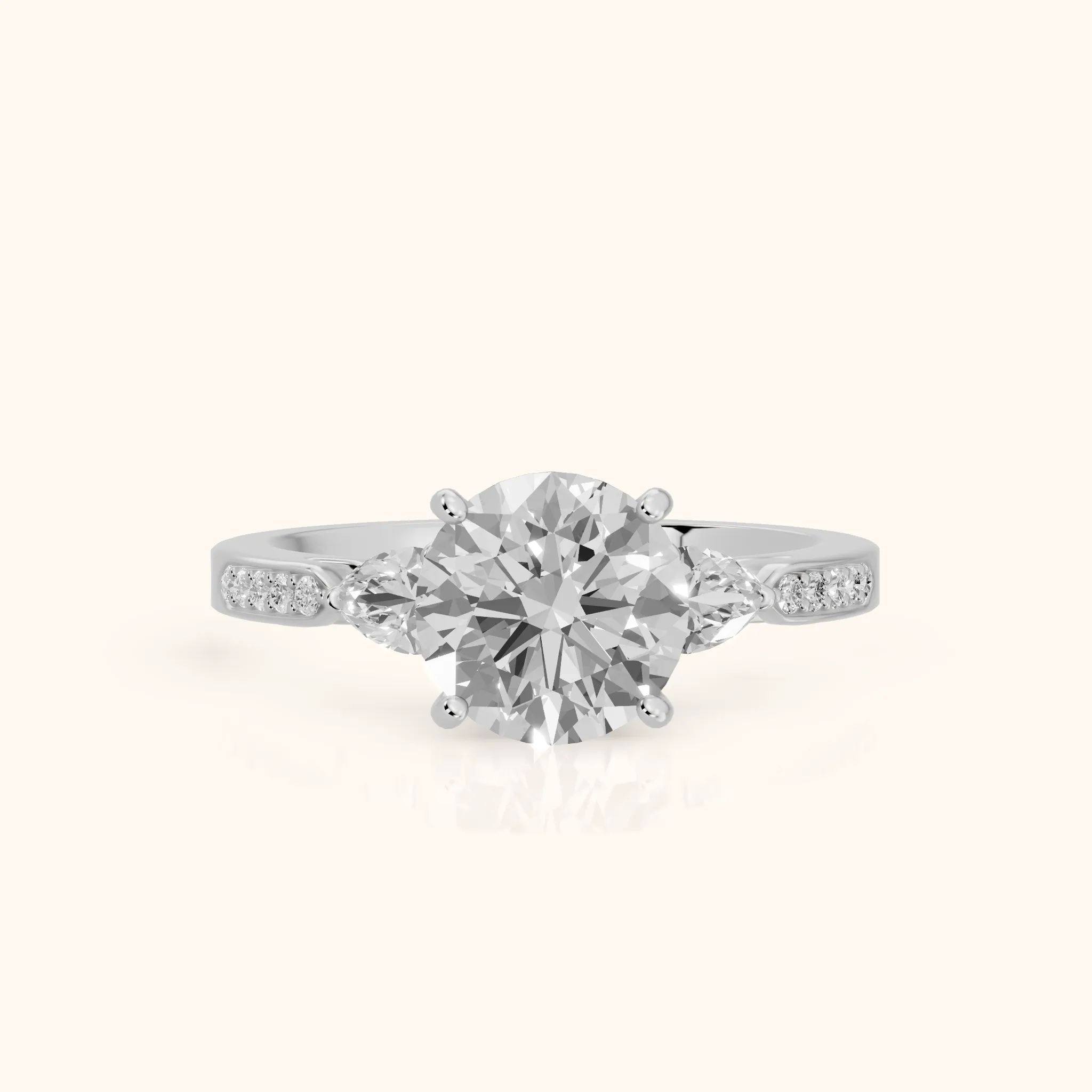 Mariana Pear-Side Three-Stone Round Diamond Engagement Ring in Silver — view 1