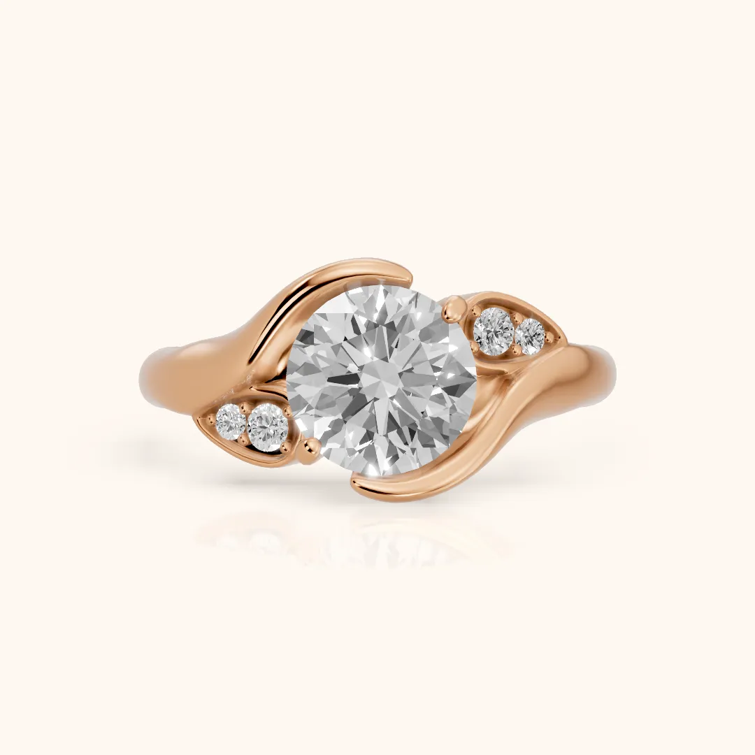 Inez Leaf Bypass Round Diamond Engagement Ring in Rose Gold — view 2