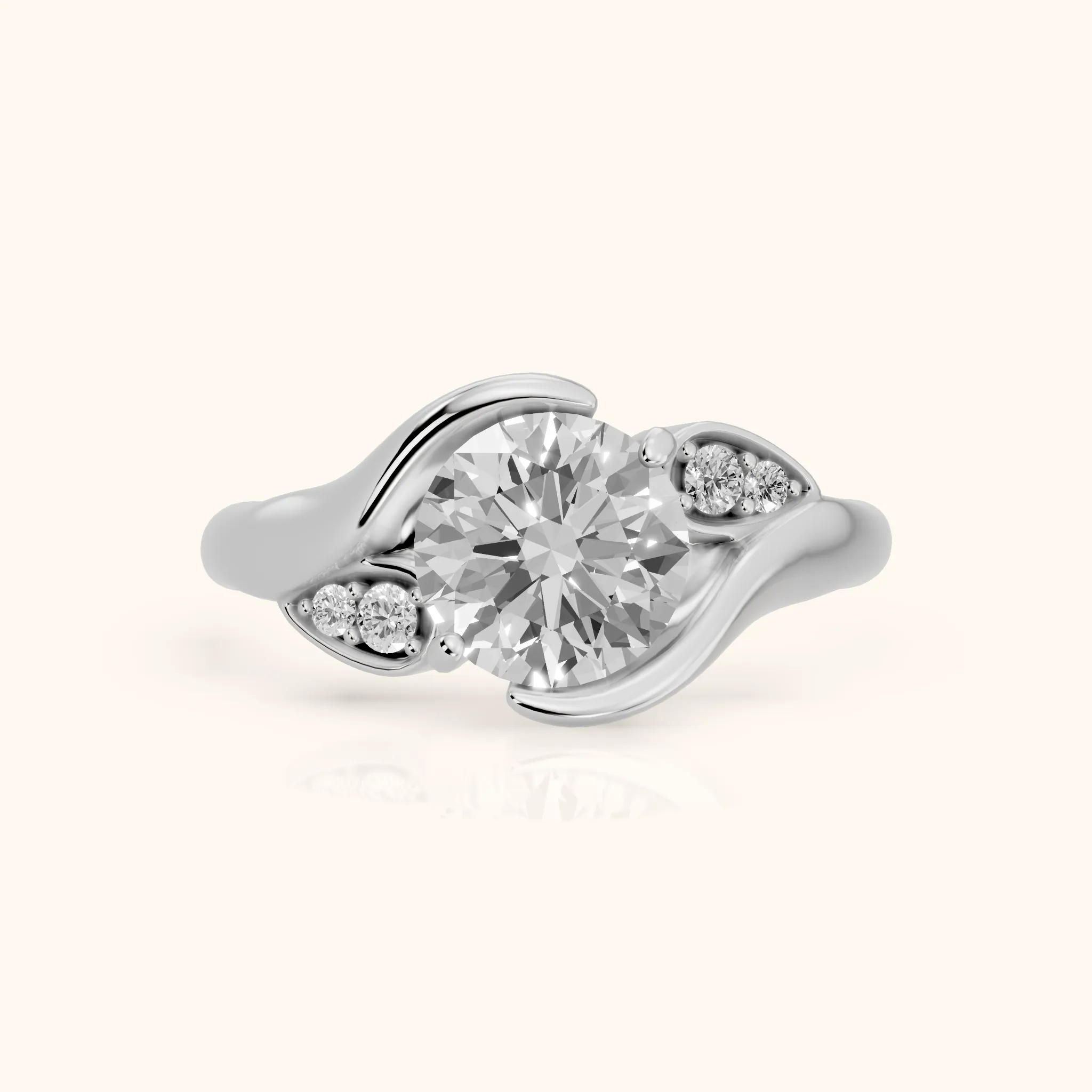 Inez Leaf Bypass Round Diamond Engagement Ring in Silver — view 1