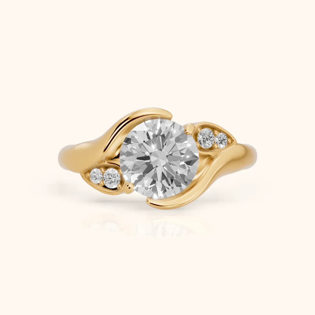 Inez Leaf Bypass Round Diamond Engagement Ring in Yellow Gold — view 2
