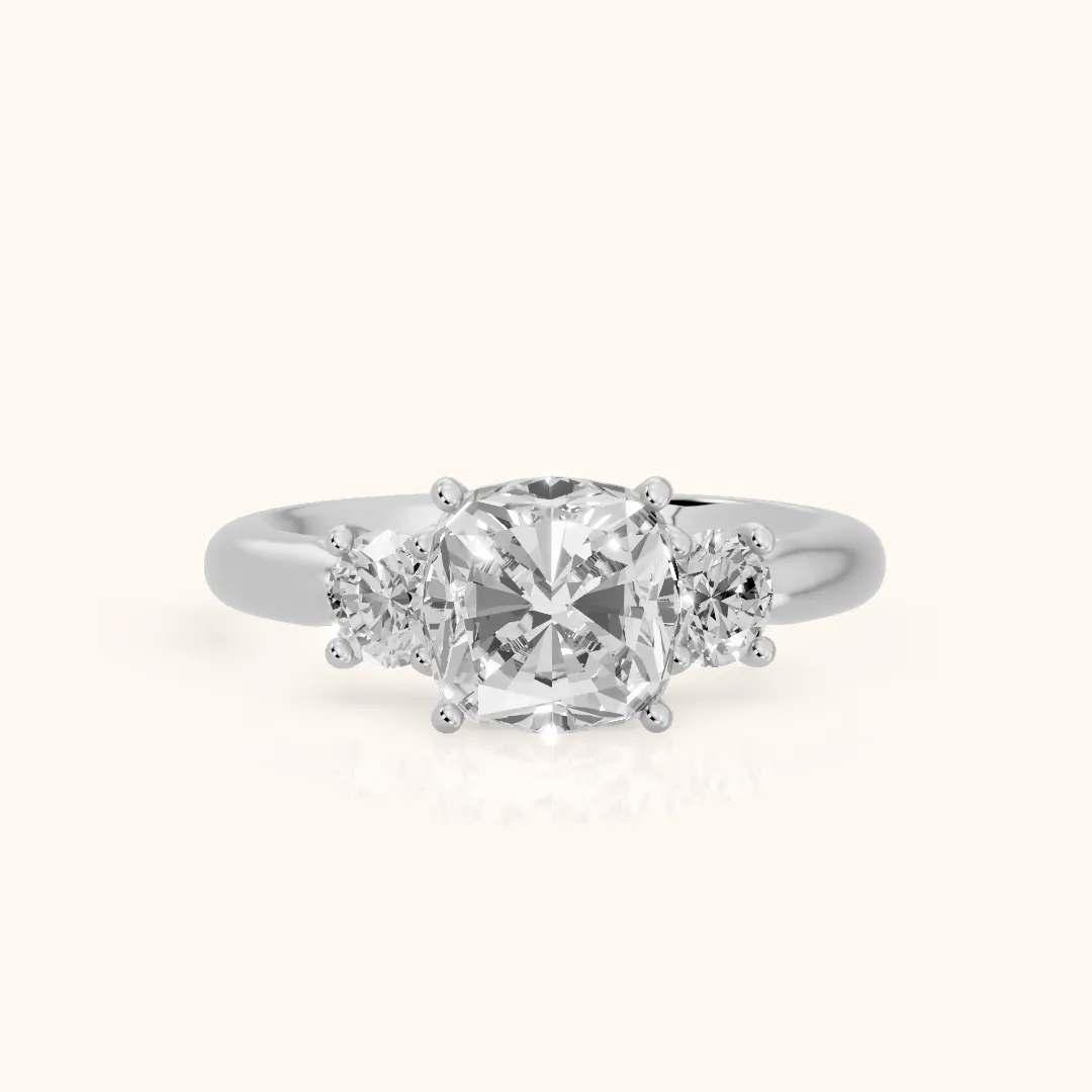 Natalia Three-Stone Cathedral Cushion Diamond Engagement Ring in Silver — view 2