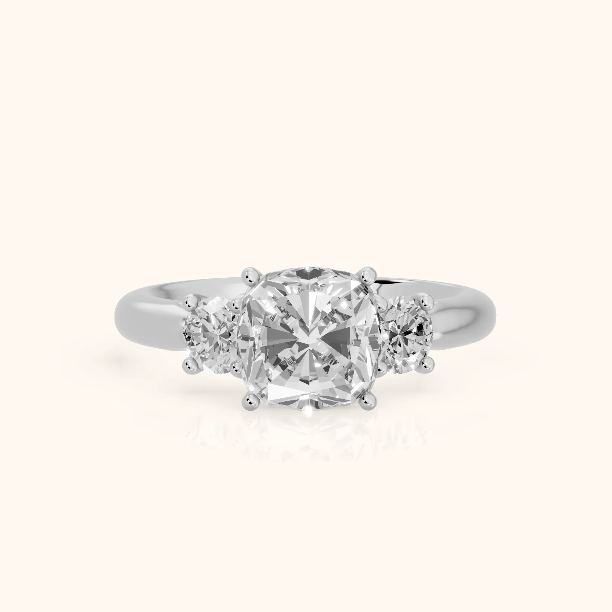 Natalia Three-Stone Cathedral Cushion Diamond Engagement Ring in Silver — view 1