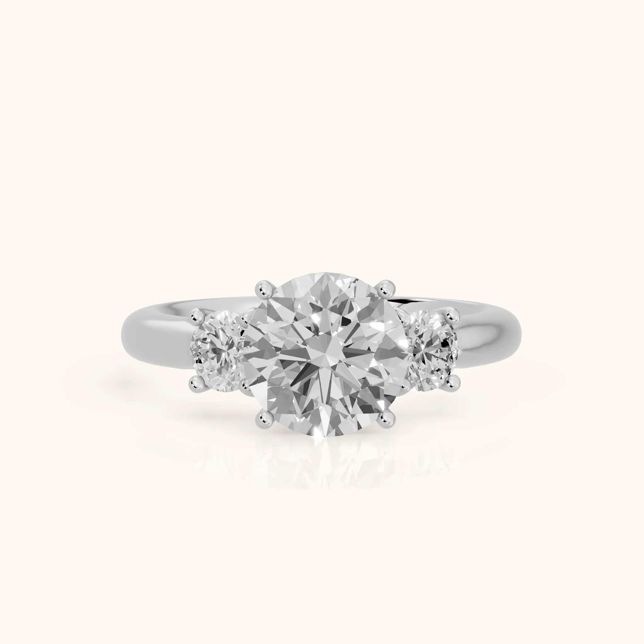 Natalia Three-Stone Cathedral Round Diamond Engagement Ring in Silver — view 1