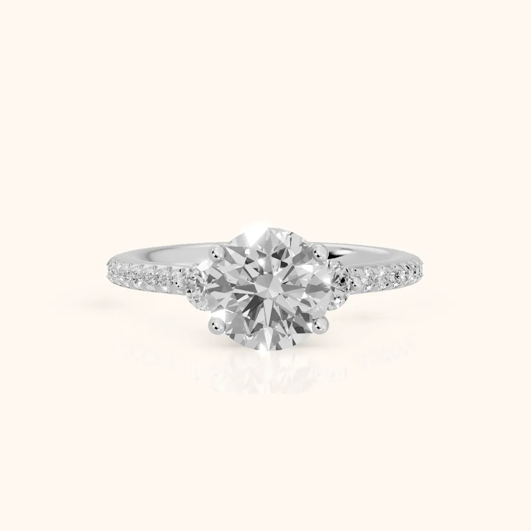 Cristina Three-Stone Pavé Round Diamond Engagement Ring in Silver — view 2