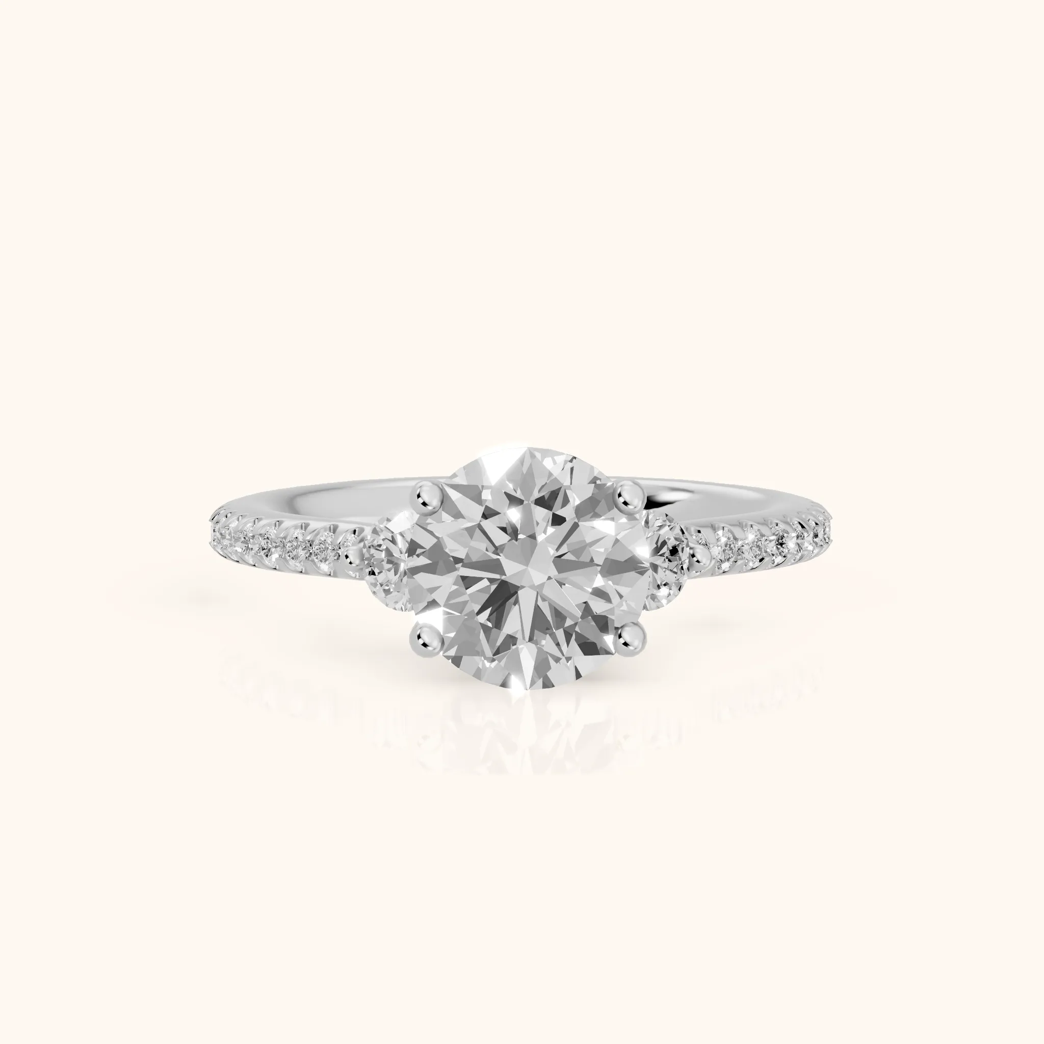 Cristina Three-Stone Pavé Round Diamond Engagement Ring in Silver — view 1
