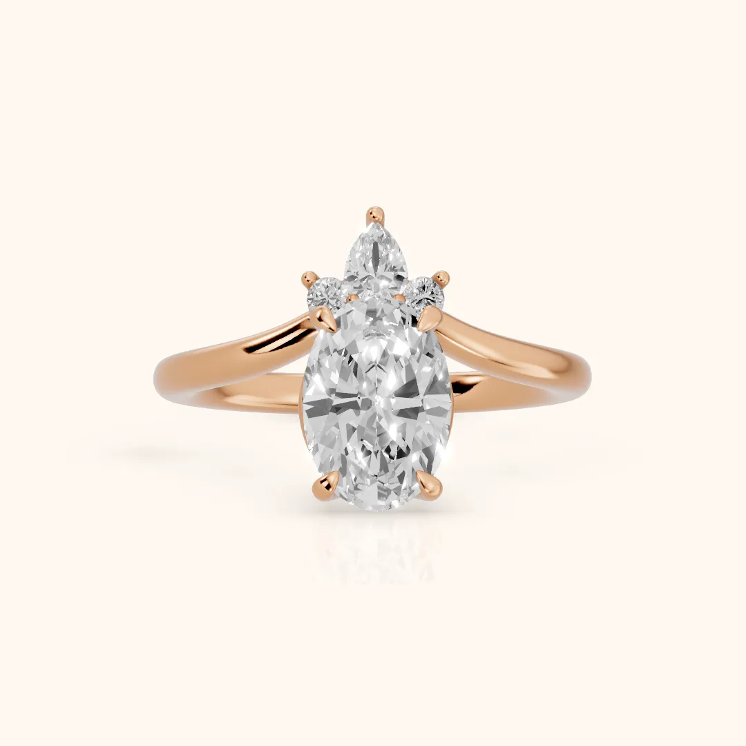 Isadora Bypass Cluster Oval Diamond Engagement Ring in Rose Gold — view 2
