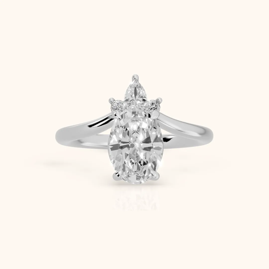 Isadora Bypass Cluster Oval Diamond Engagement Ring in White Gold — view 2