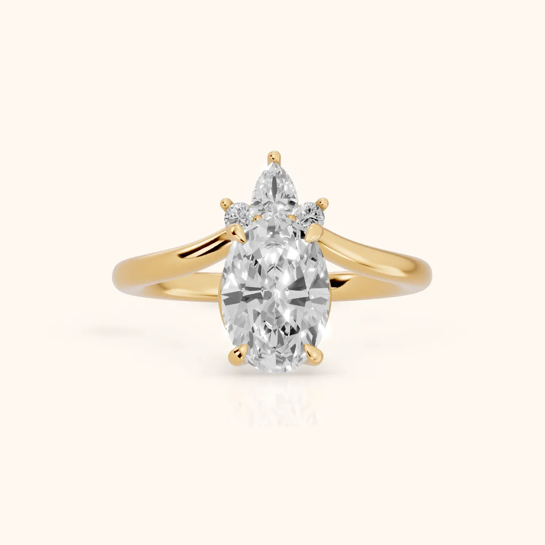 Isadora Bypass Cluster Oval Diamond Engagement Ring in Yellow Gold — view 2