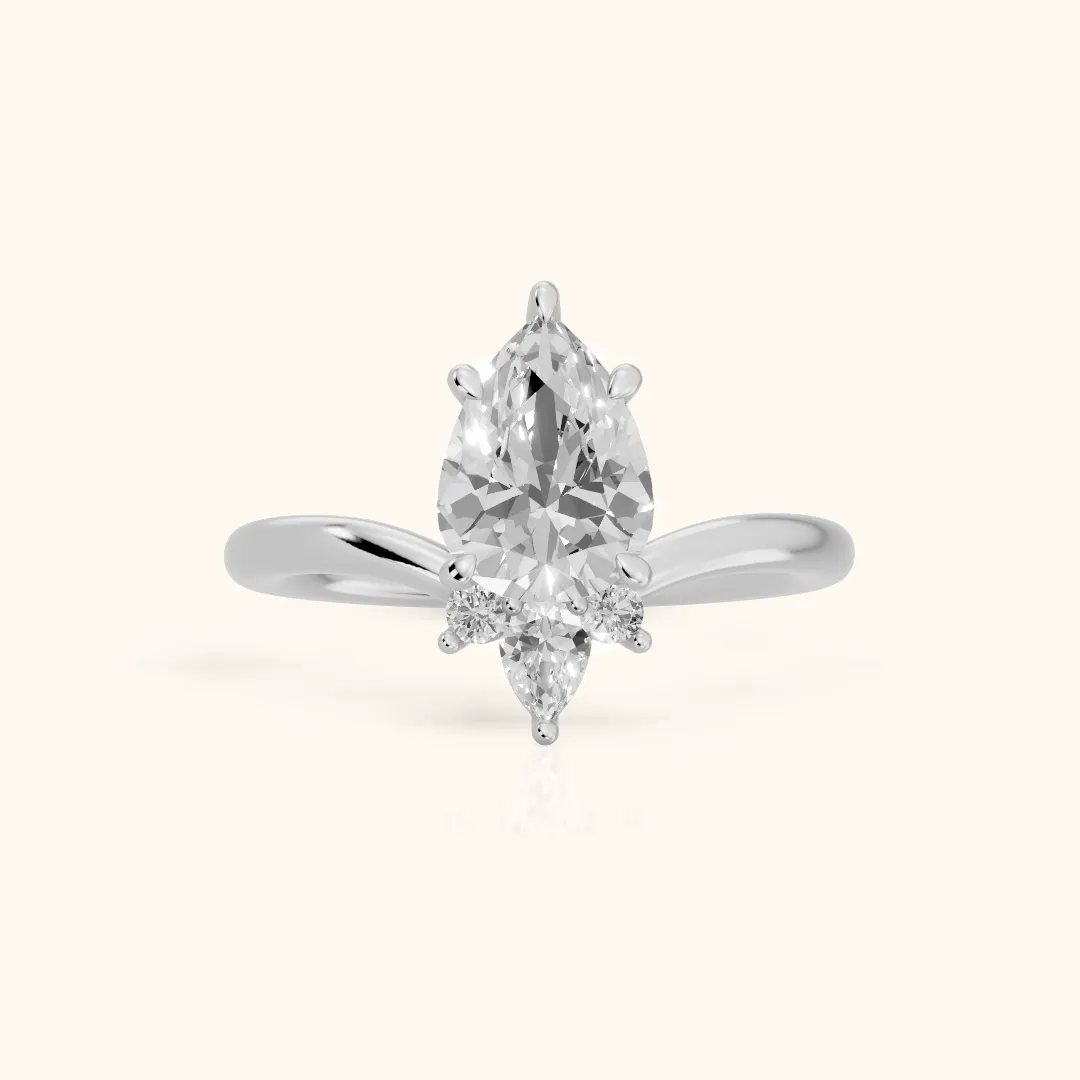 Isadora Bypass Cluster Pear Diamond Engagement Ring in White Gold — view 2