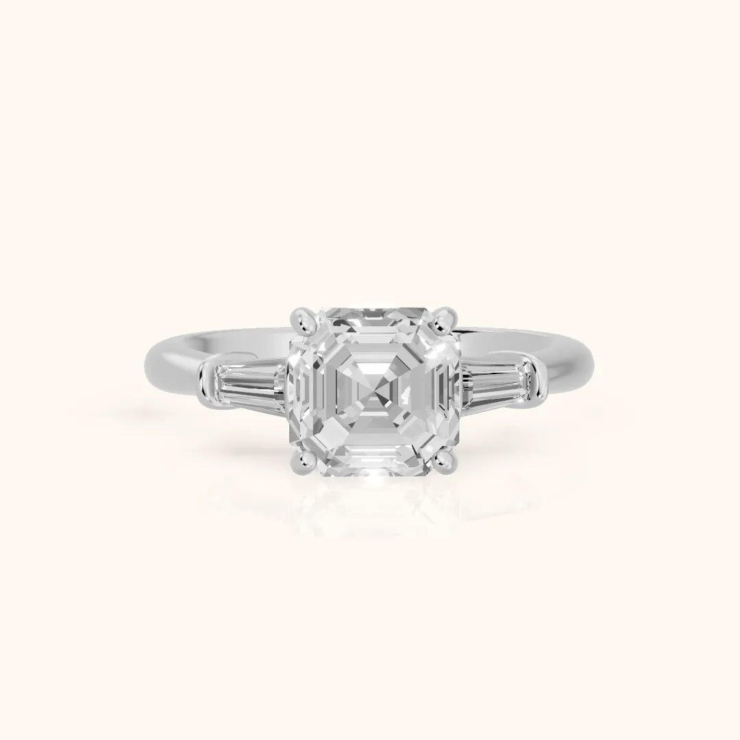 Abby Baguette Three-Stone Asscher Diamond Engagement Ring in Platinum — view 2