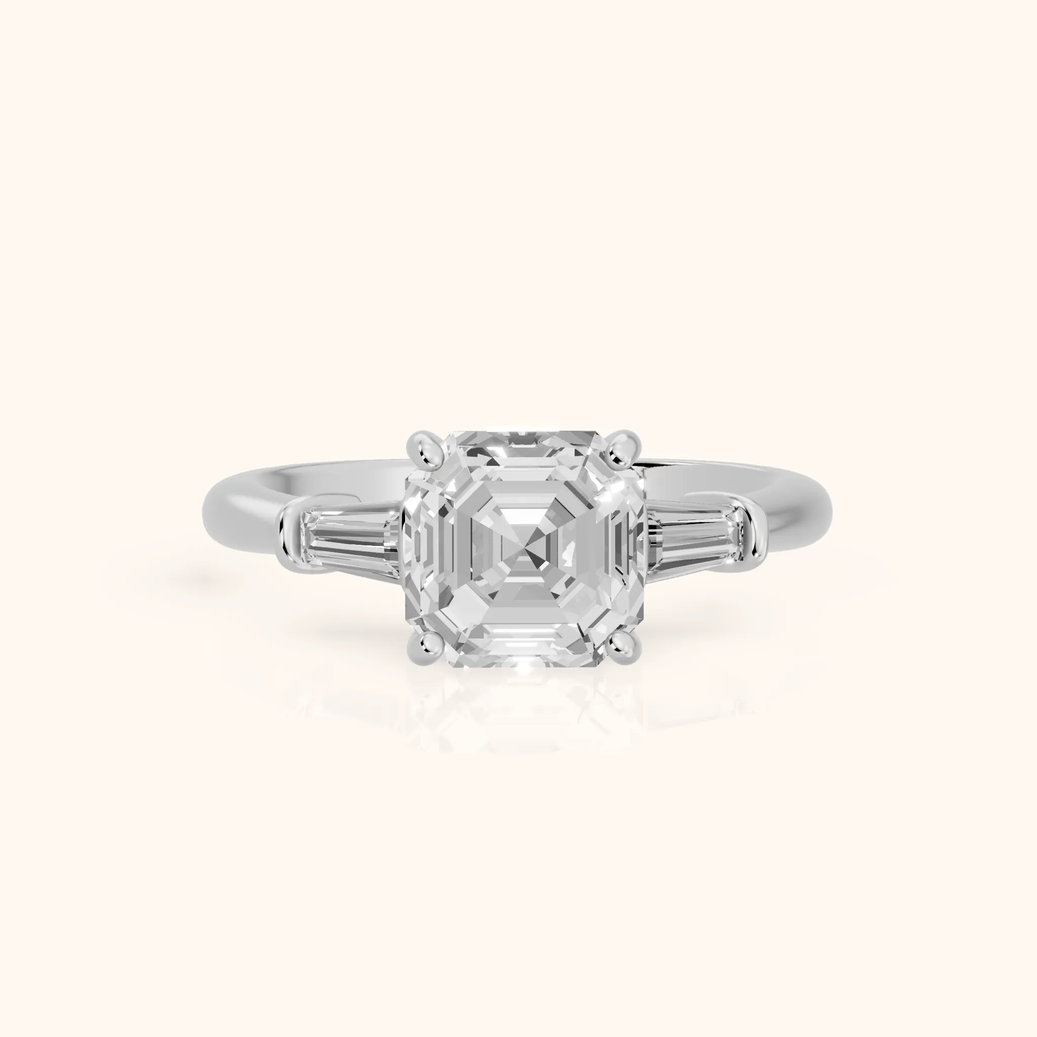 Abby Baguette Three-Stone Asscher Diamond Engagement Ring in Platinum — view 1