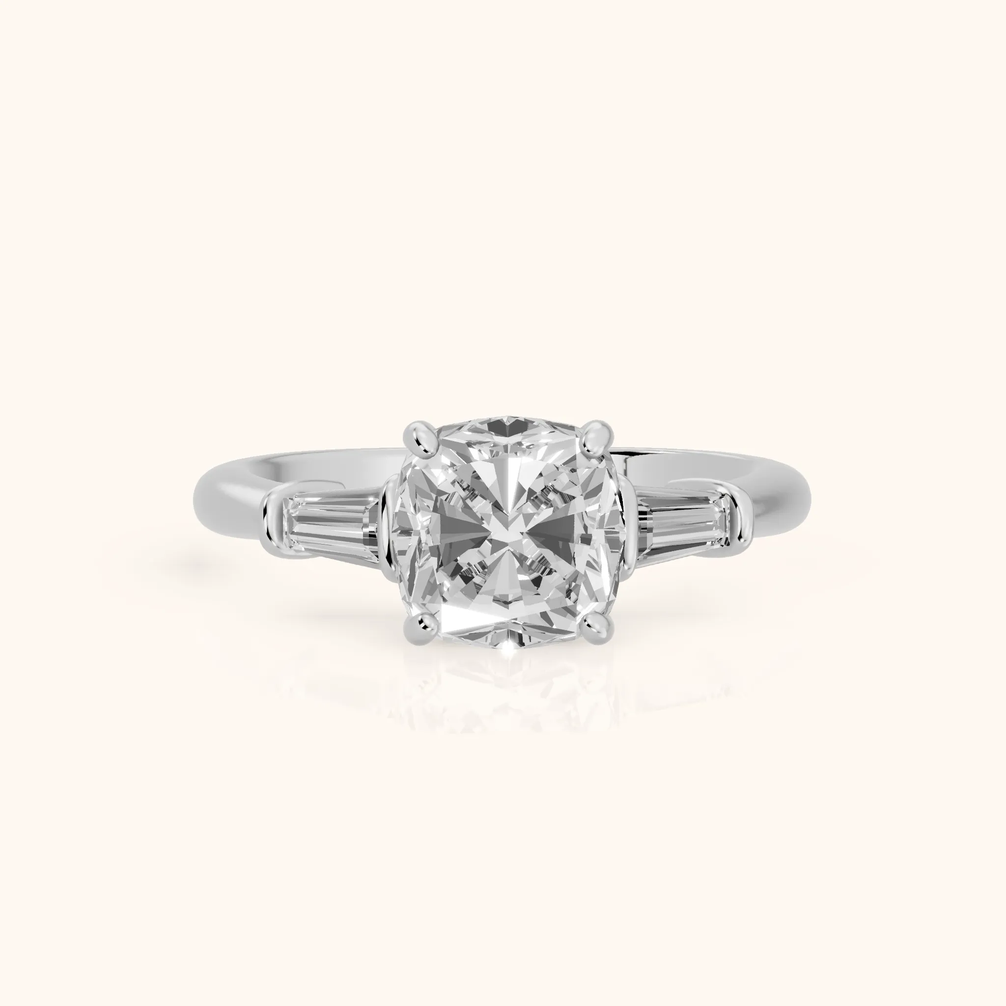 Abby Baguette Three-Stone Cushion Diamond Engagement Ring in White Gold — view 1