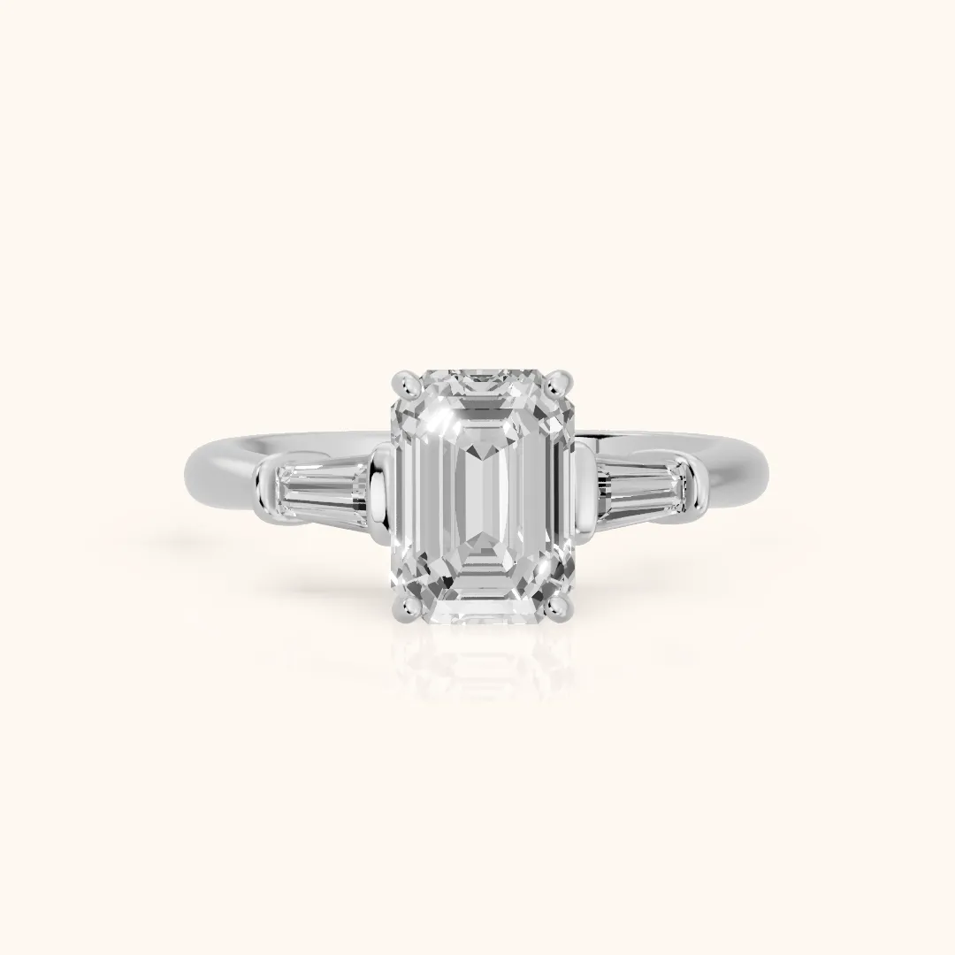 Abby Baguette Three-Stone Emerald Diamond Engagement Ring in Silver — view 2
