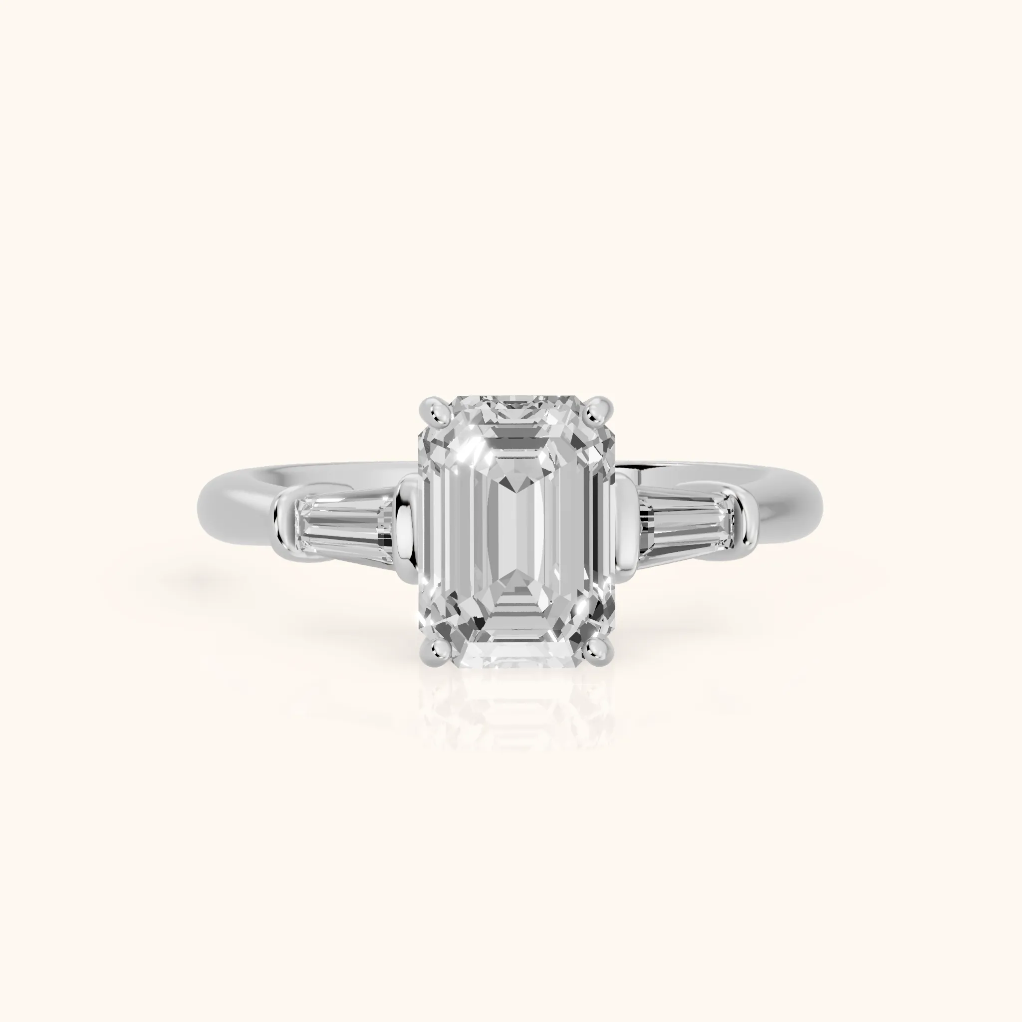 Abby Baguette Three-Stone Emerald Diamond Engagement Ring in Silver — view 1