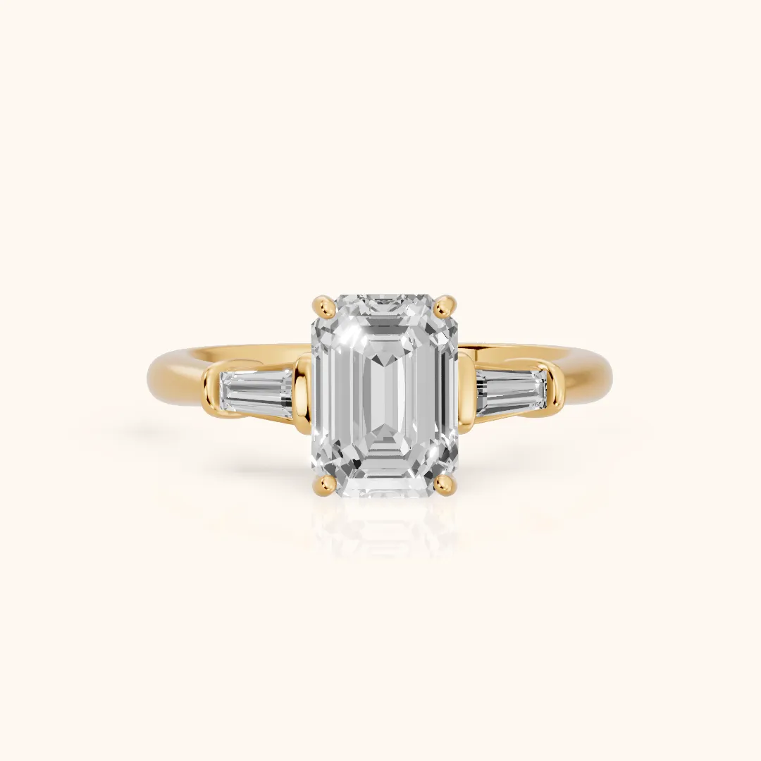 Abby Baguette Three-Stone Emerald Diamond Engagement Ring in Yellow Gold — view 2