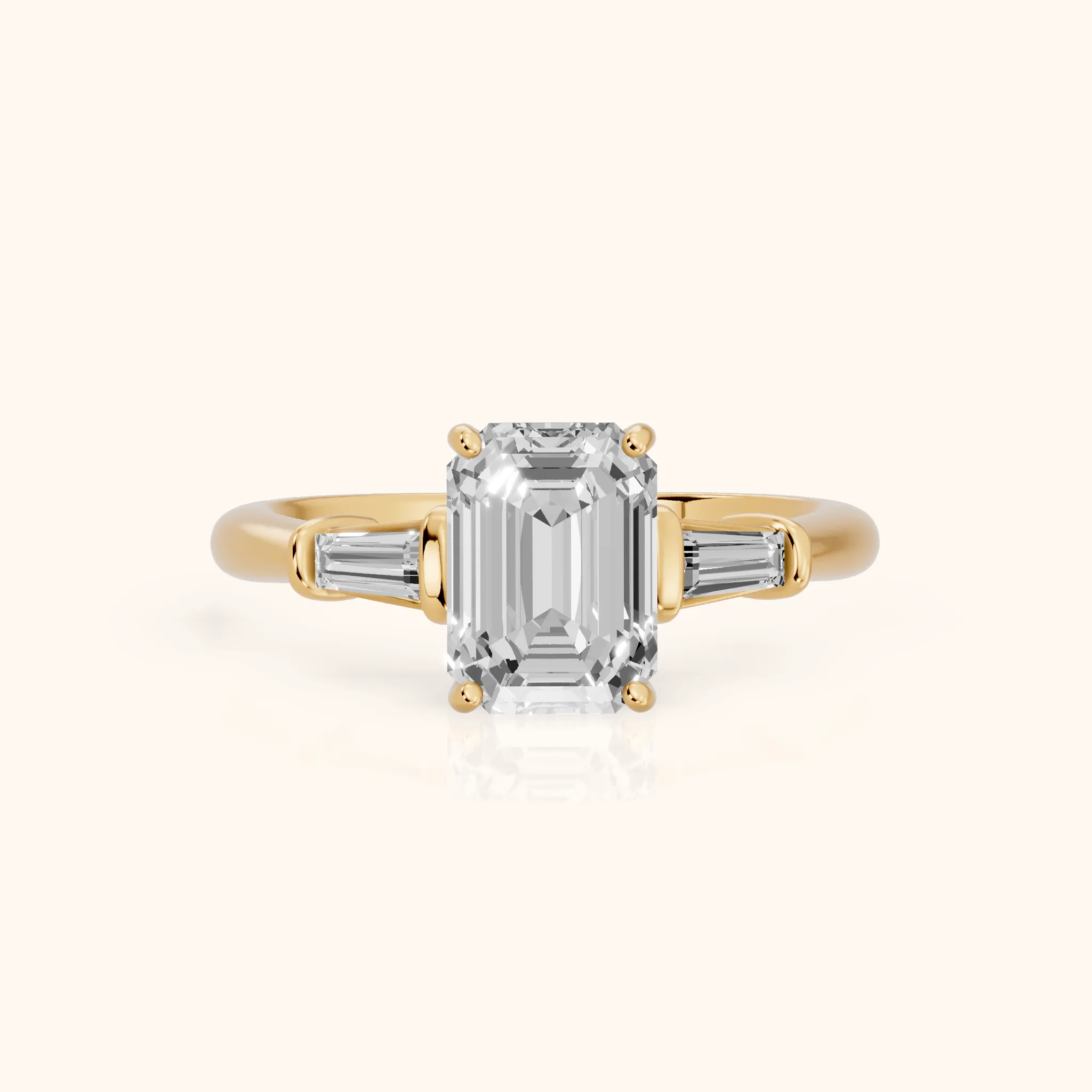 Abby Baguette Three-Stone Emerald Diamond Engagement Ring in Yellow Gold — view 1