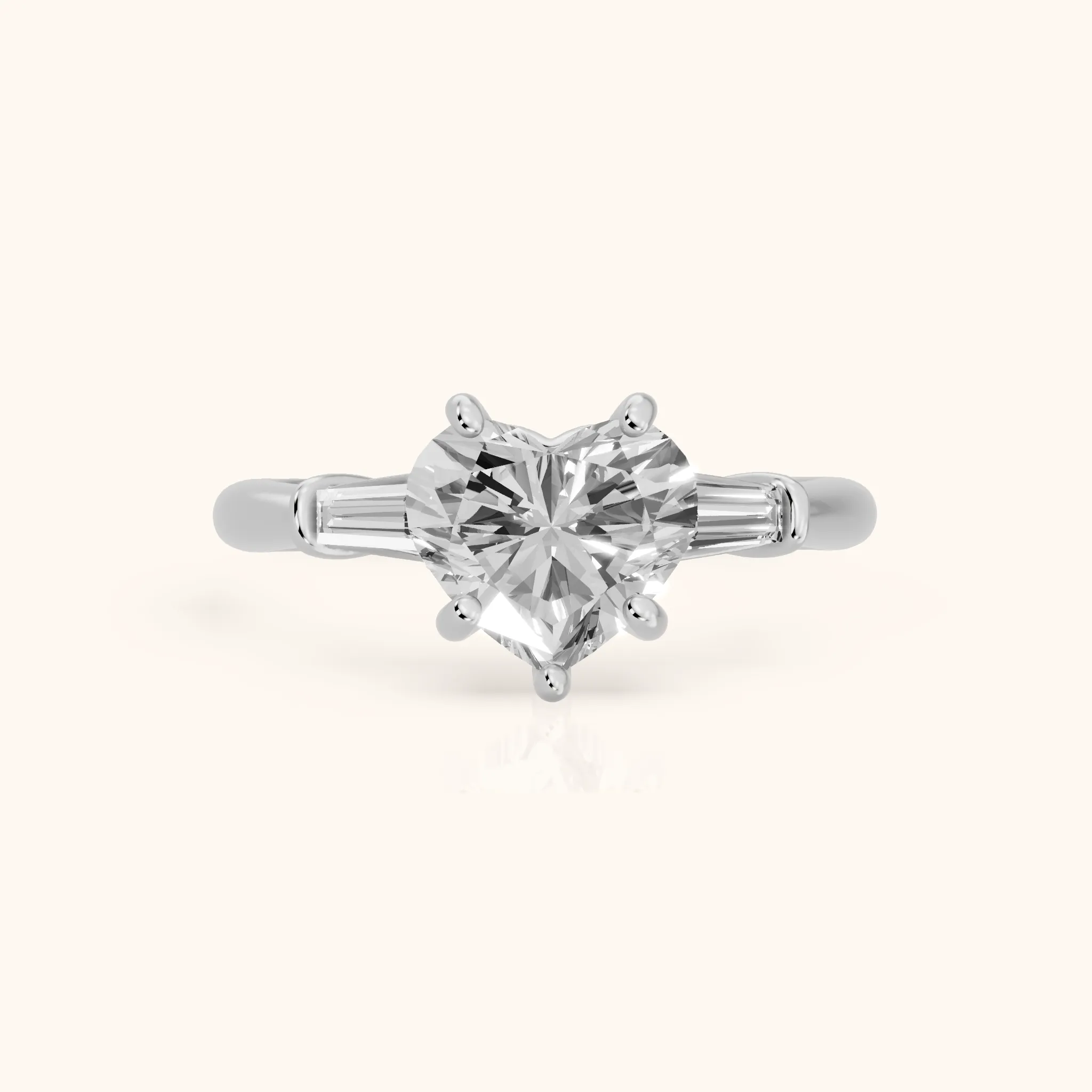 Abby Baguette Three-Stone Heart Diamond Engagement Ring in Platinum — view 1