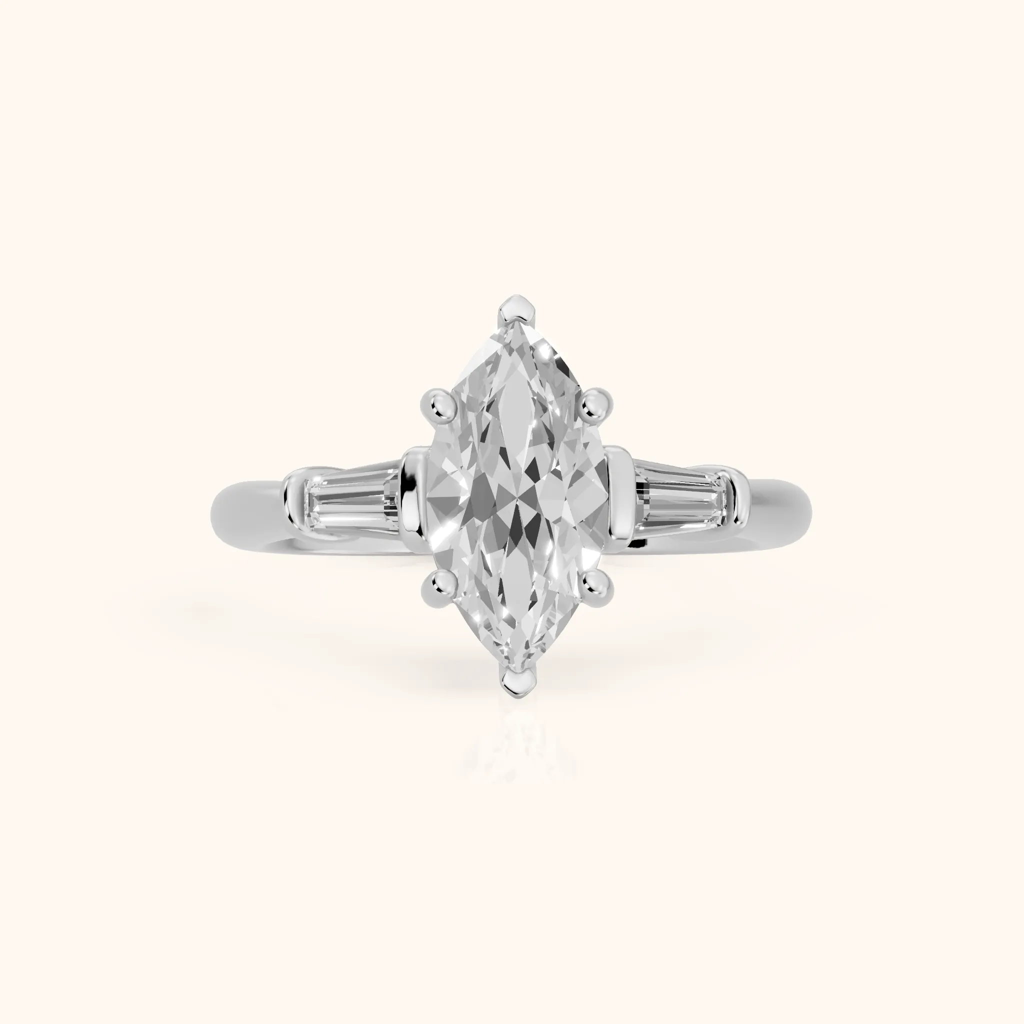 Abby Baguette Three-Stone Marquise Diamond Engagement Ring in White Gold — view 1