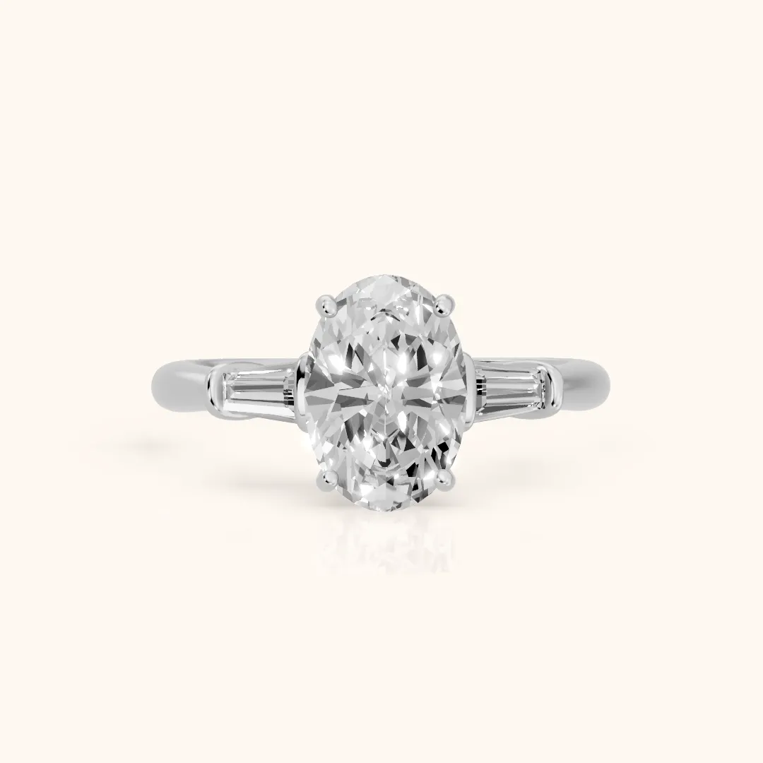 Abby Baguette Three-Stone Oval Diamond Engagement Ring in Silver — view 2