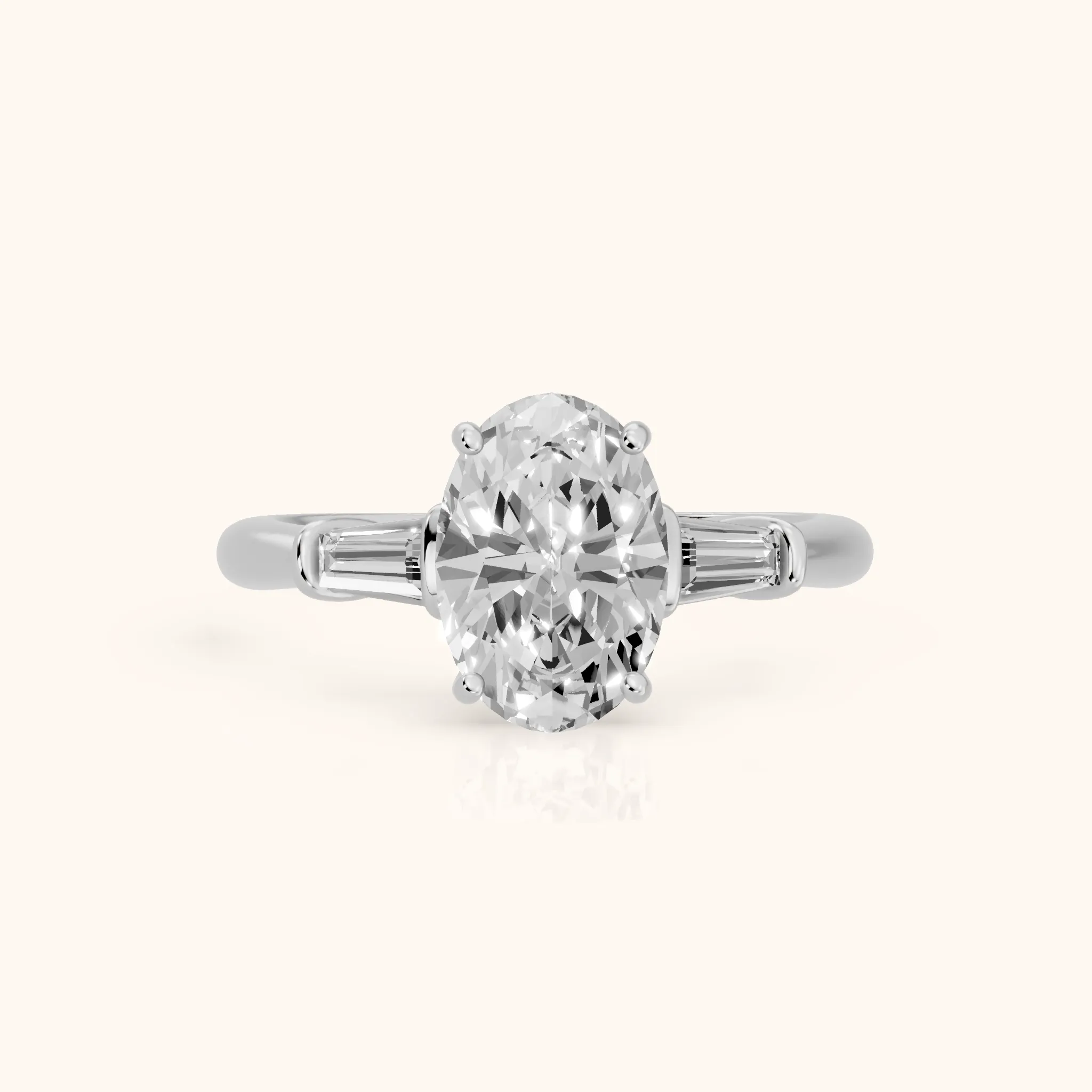 Abby Baguette Three-Stone Oval Diamond Engagement Ring in Silver — view 1