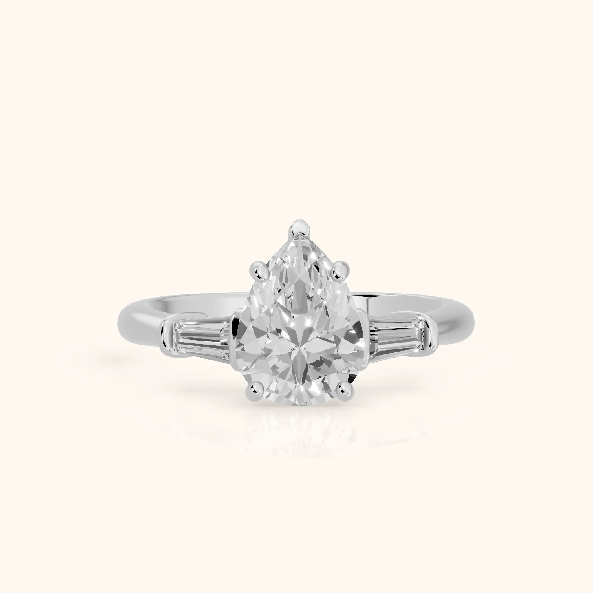Abby Baguette Three-Stone Pear Diamond Engagement Ring in White Gold — view 1
