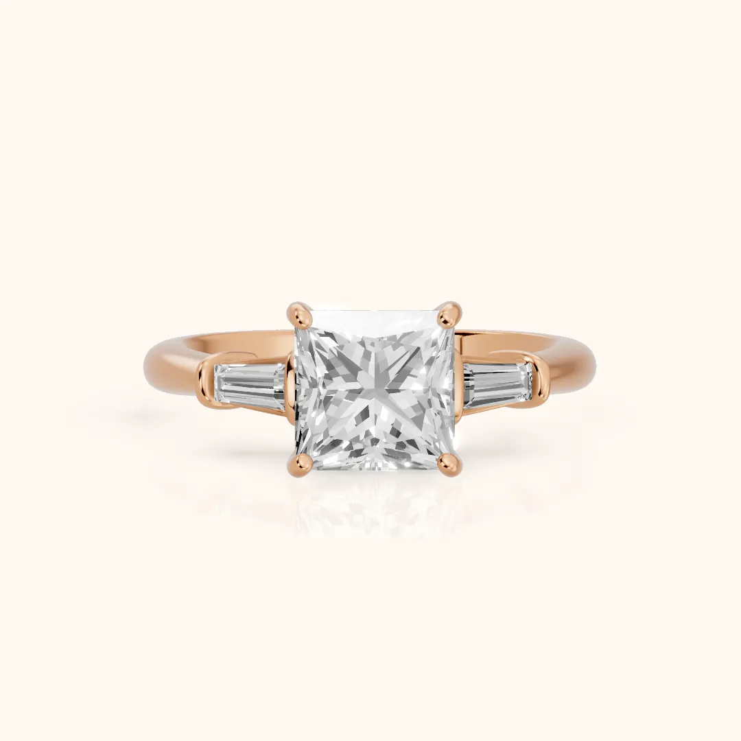 Abby Baguette Three-Stone Princess Diamond Engagement Ring in Rose Gold — view 2