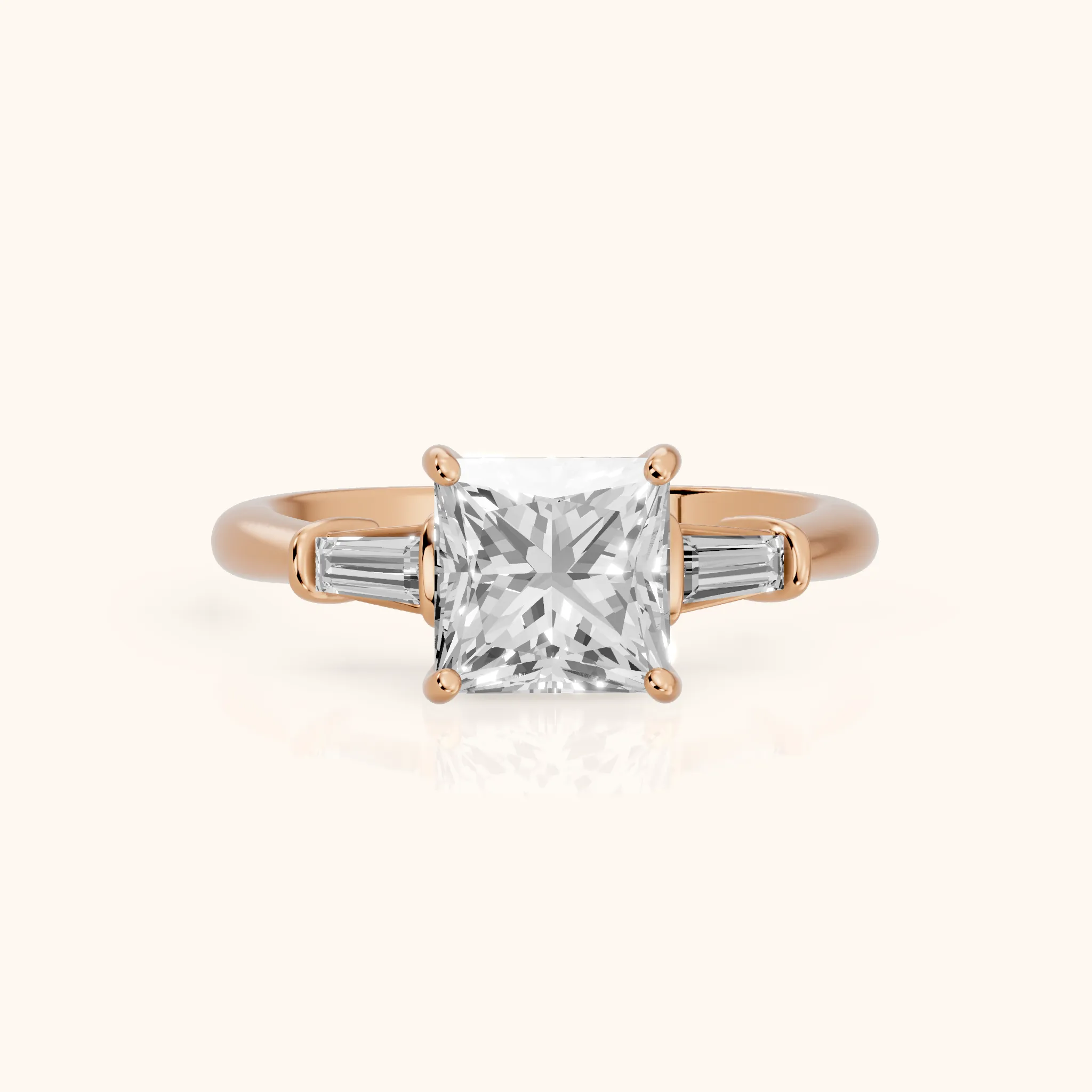 Abby Baguette Three-Stone Princess Diamond Engagement Ring in Rose Gold — view 1